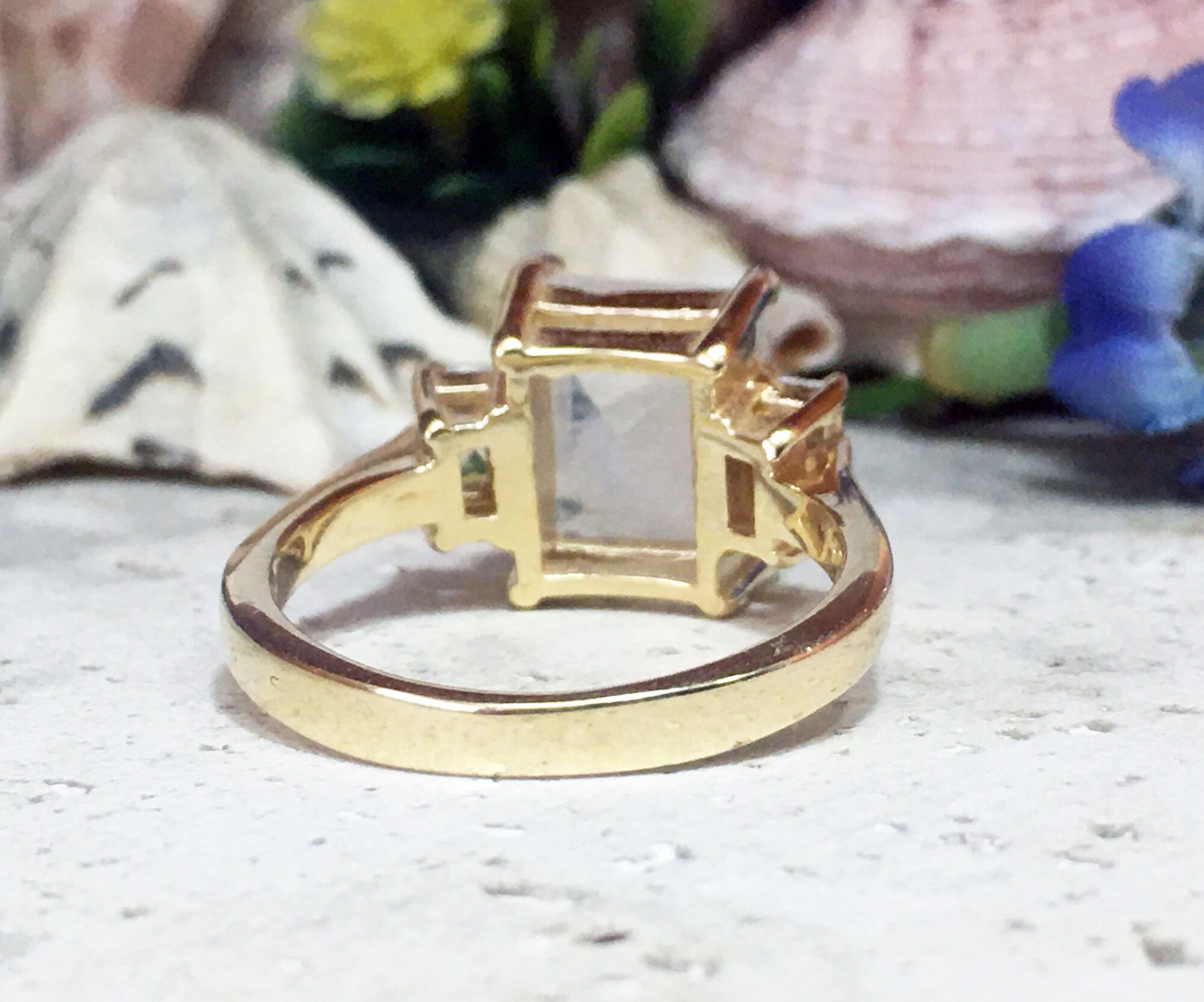 Rainbow Moonstone Ring - June Birthstone - Statement Ring - Gold Ring - Engagement Ring - Rectangle Ring - Cocktail Ring - Prong Ring