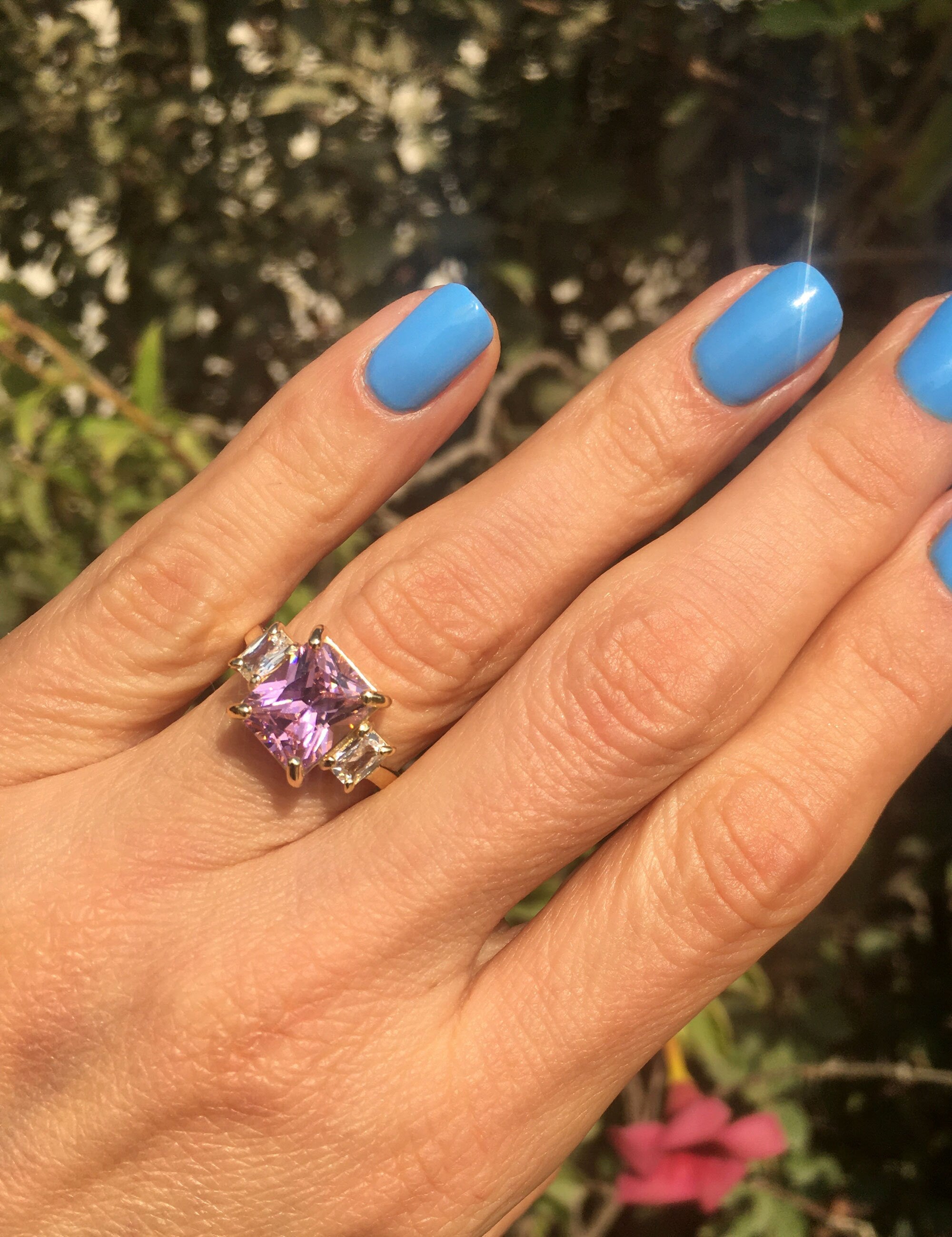 Rose Quartz Ring - October Birthstone - Statement Ring - Gold Ring - Engagement Ring - Rectangle Ring - Cocktail Ring - Pink Quartz Ring