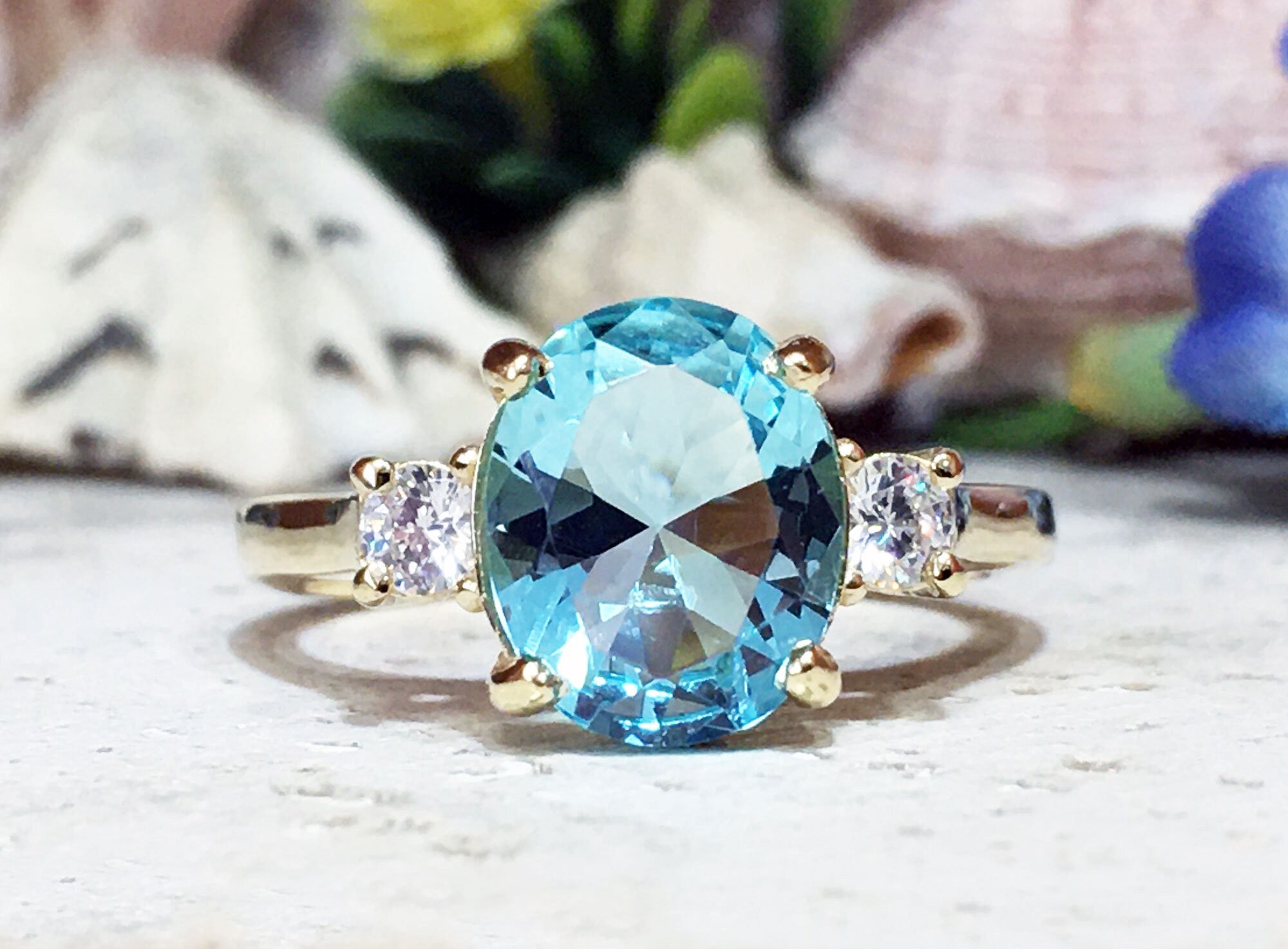 Aquamarine Ring - March Birthstone - Statement Ring - Gold Ring - Engagement Ring - Oval Ring - Cocktail Ring - Prong Ring -Light Blue Ring