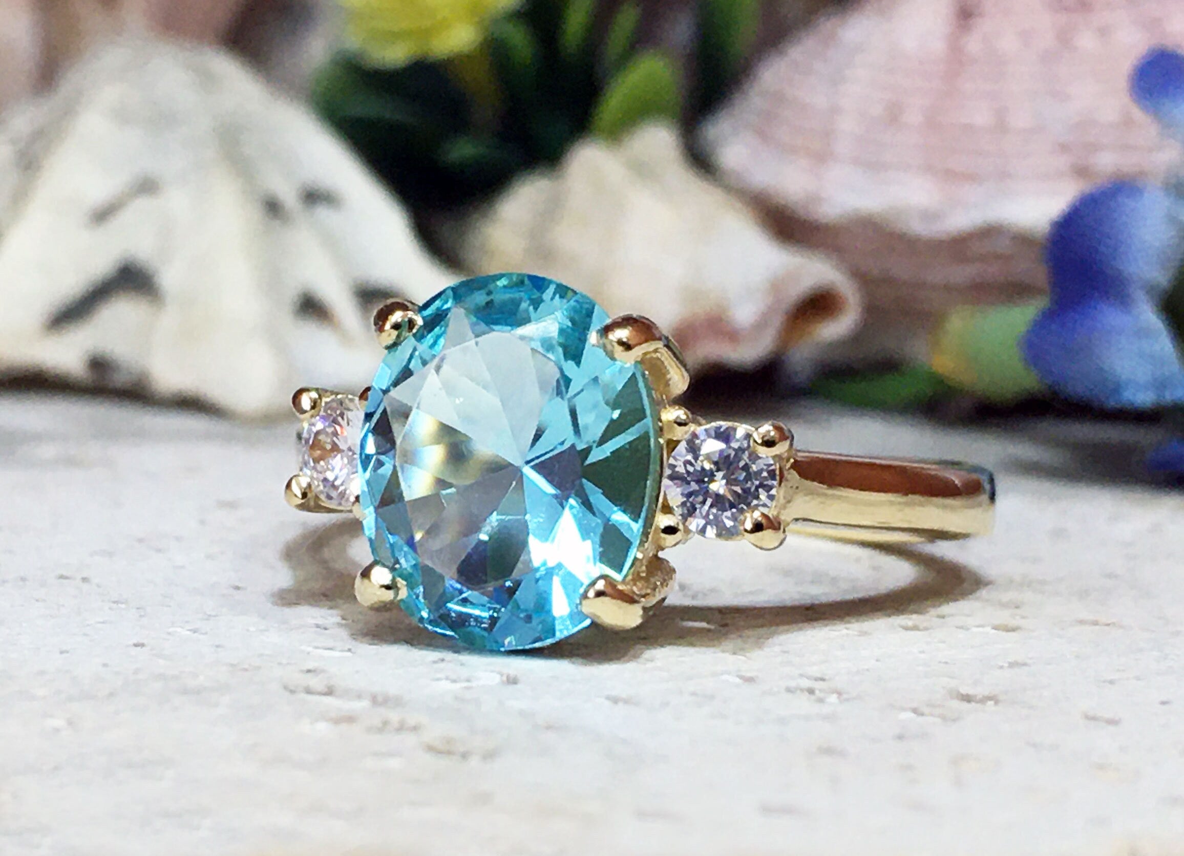 Aquamarine Ring - March Birthstone - Statement Ring - Gold Ring - Engagement Ring - Oval Ring - Cocktail Ring - Prong Ring -Light Blue Ring