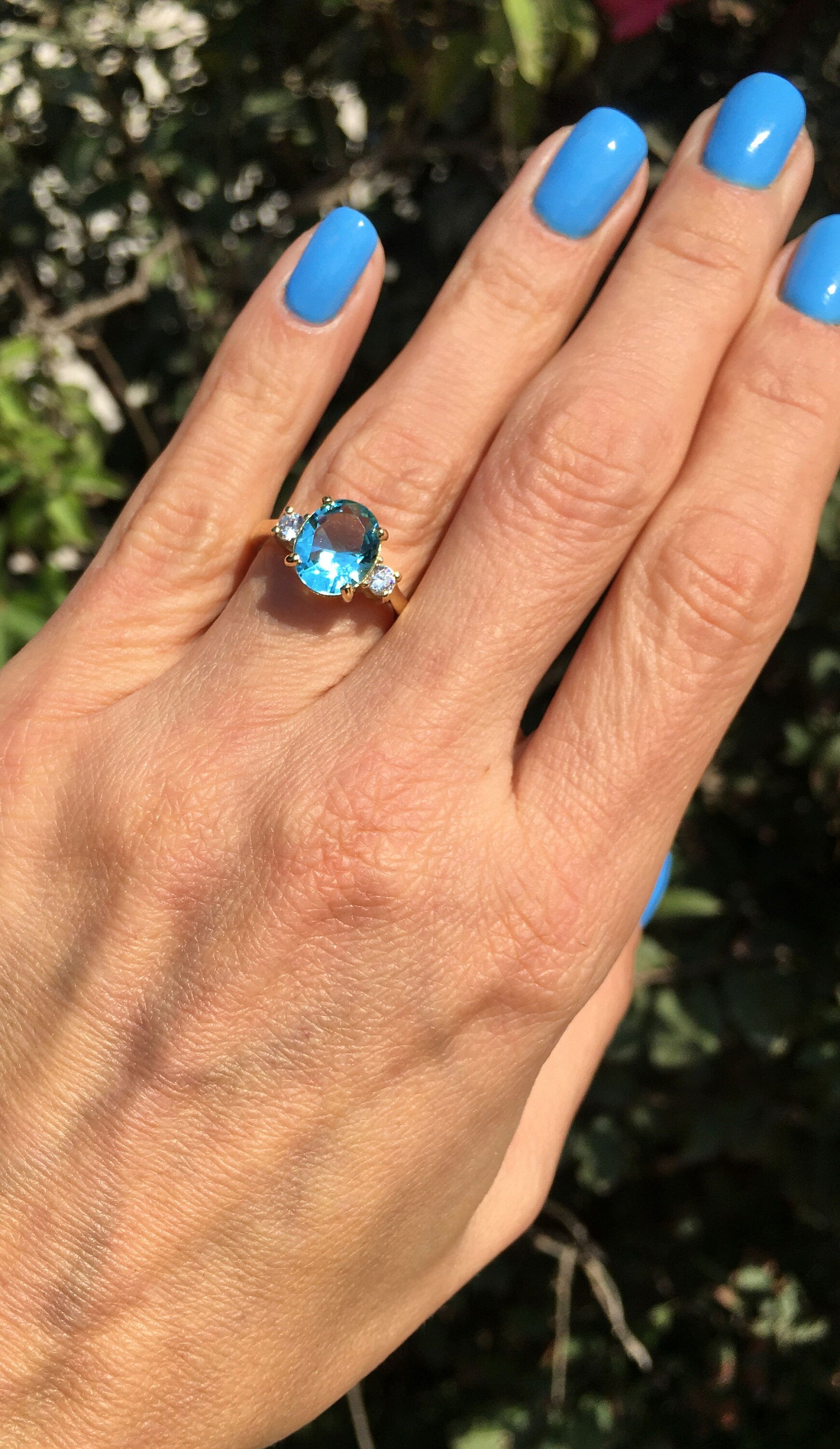 Aquamarine Ring - March Birthstone - Statement Ring - Gold Ring - Engagement Ring - Oval Ring - Cocktail Ring - Prong Ring -Light Blue Ring