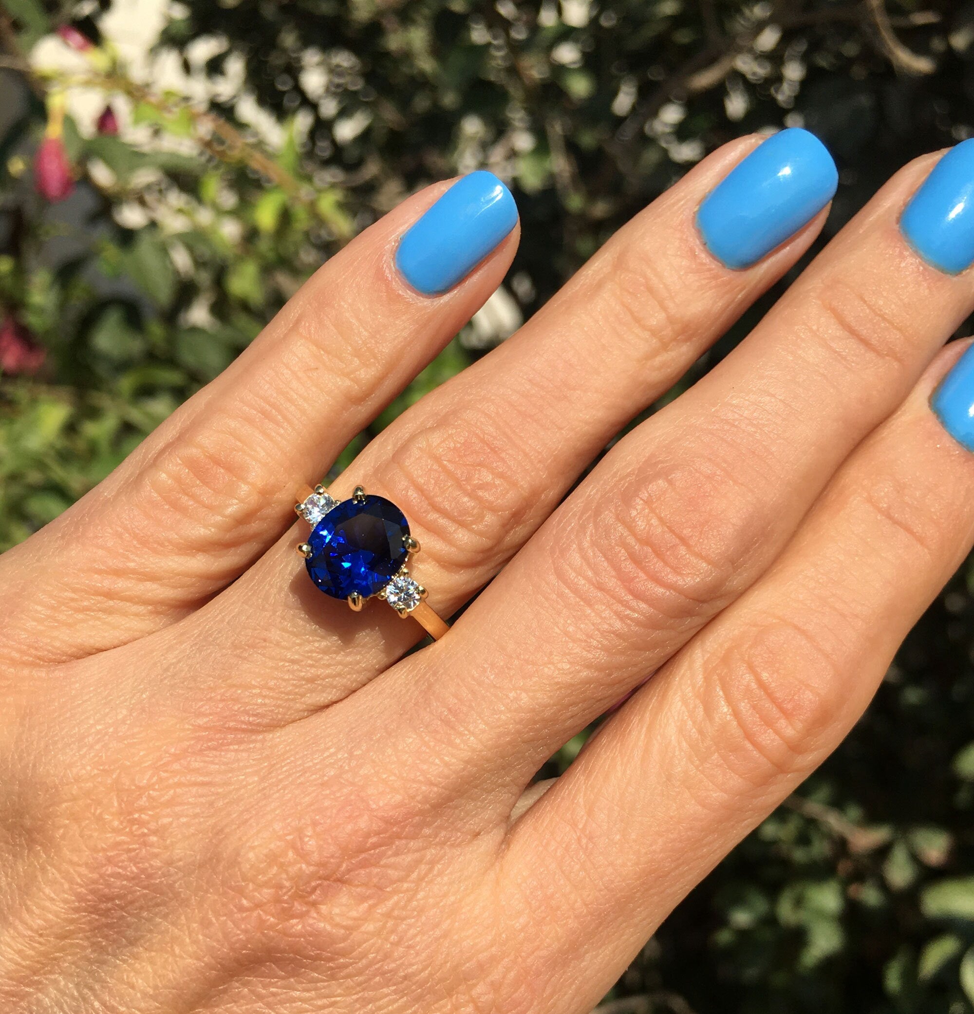 Blue Sapphire Ring - September Birthstone - Statement Ring - Gold Ring - Engagement Ring - Prong Ring - Oval Ring - Cocktail Ring