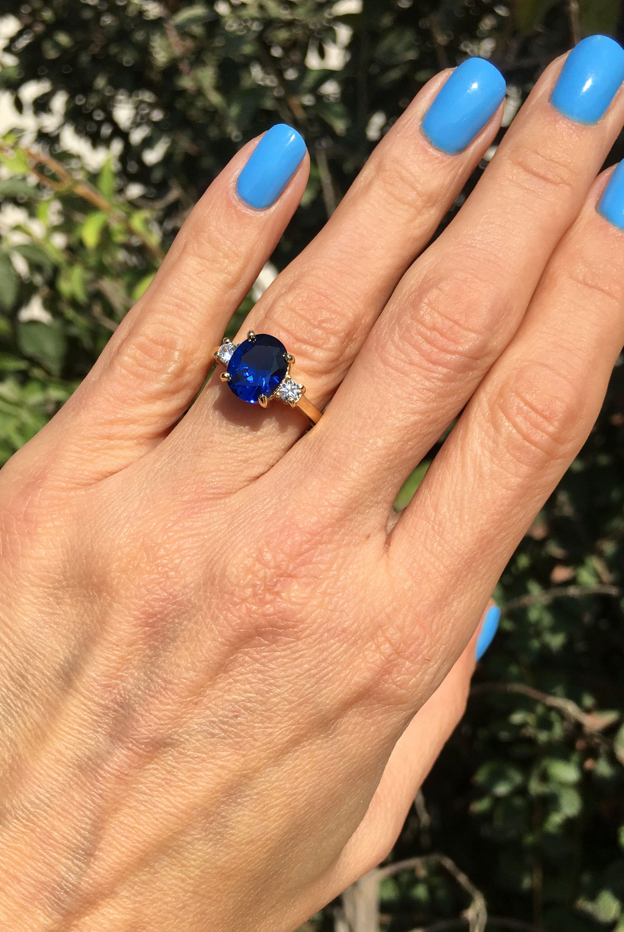 Blue Sapphire Ring - September Birthstone - Statement Ring - Gold Ring - Engagement Ring - Prong Ring - Oval Ring - Cocktail Ring