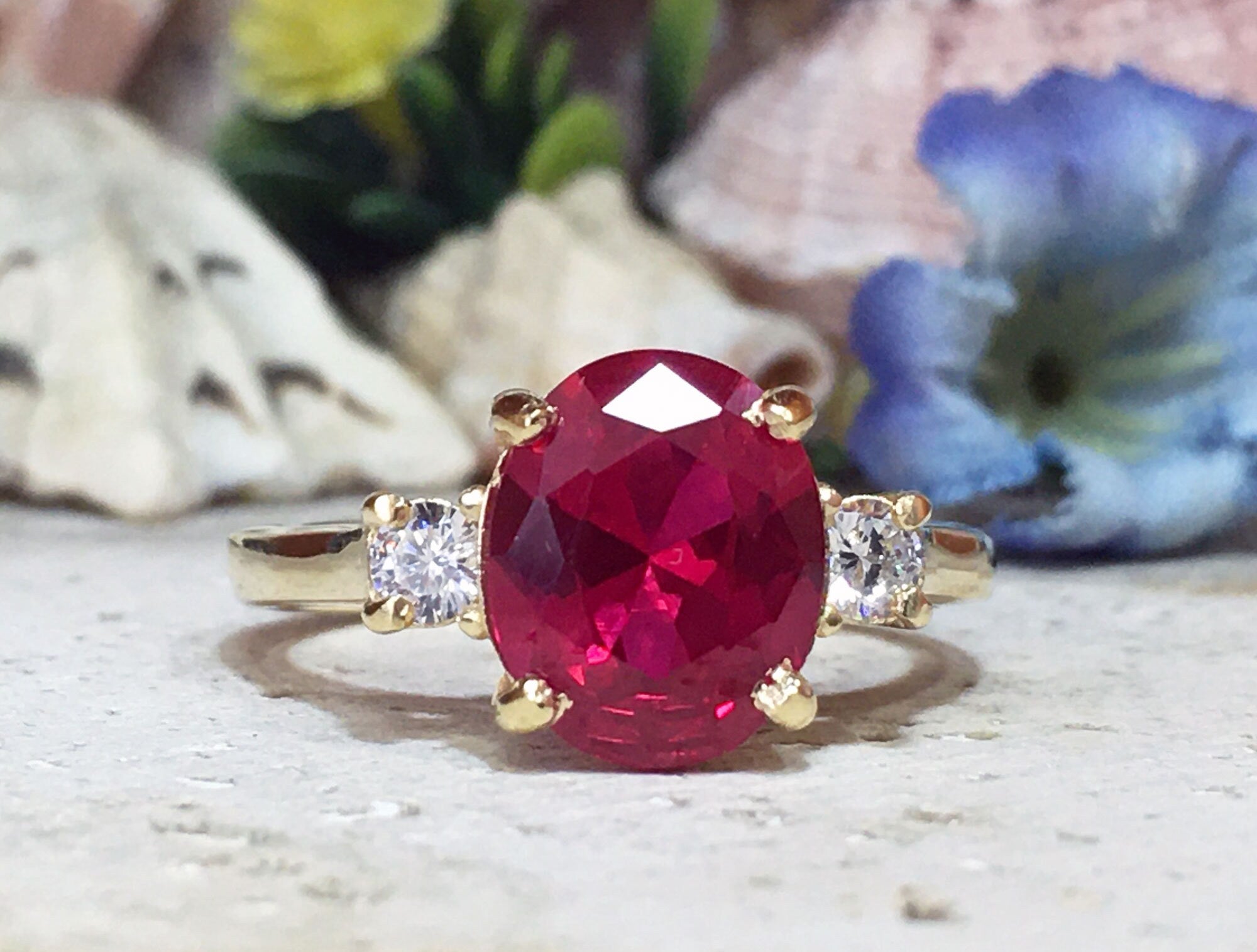 Ruby Ring - Gold Ring - July Birthstone - Gemstone Band - Statement Ring - Engagement Ring - Oval Ring - Prong Ring - Cocktail Ring