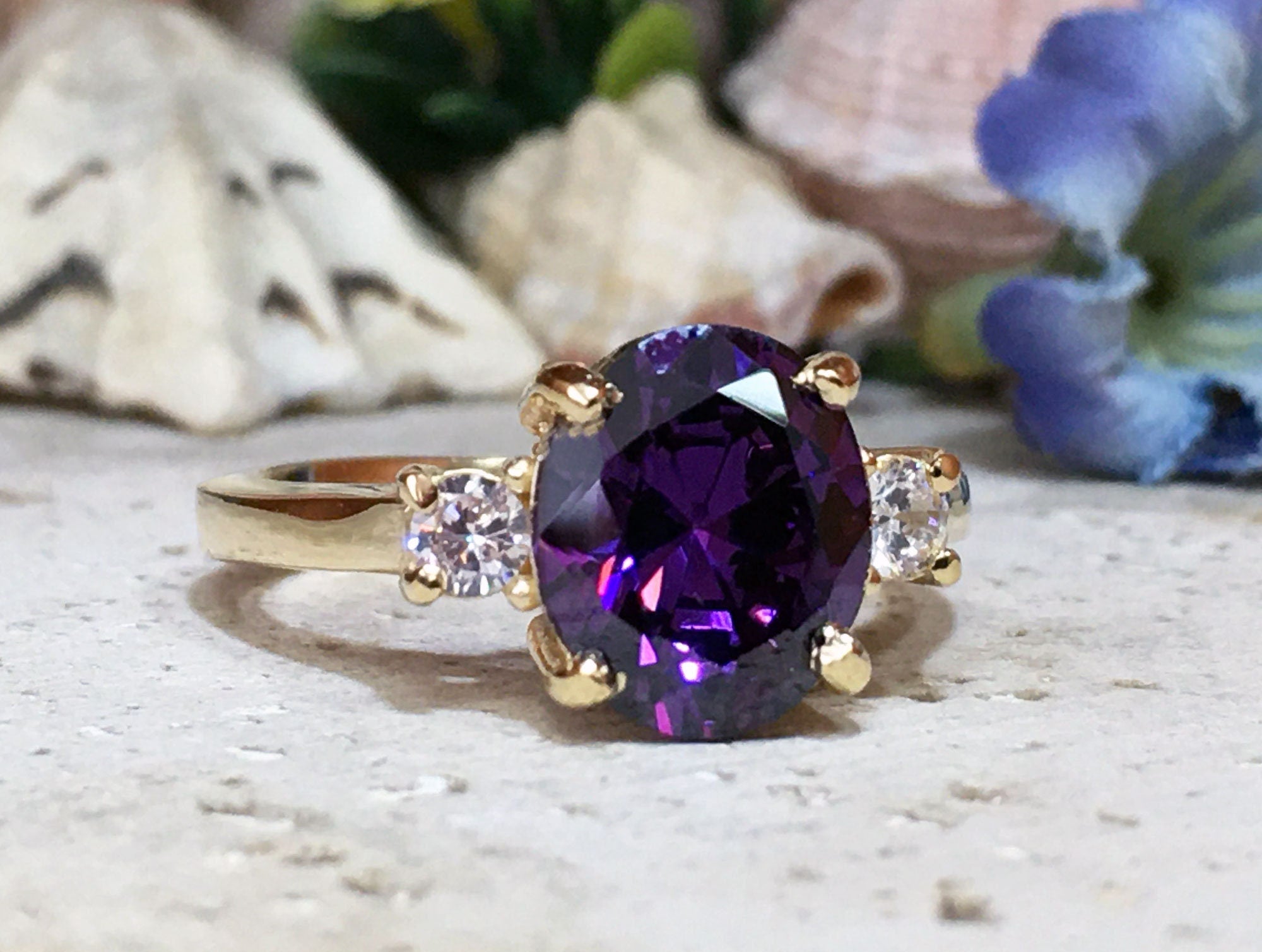 Purple Amethyst Ring - February Birthstone - Statement Ring - Gold Ring - Engagement Ring - Prong Ring - Oval Ring - Cocktail Ring