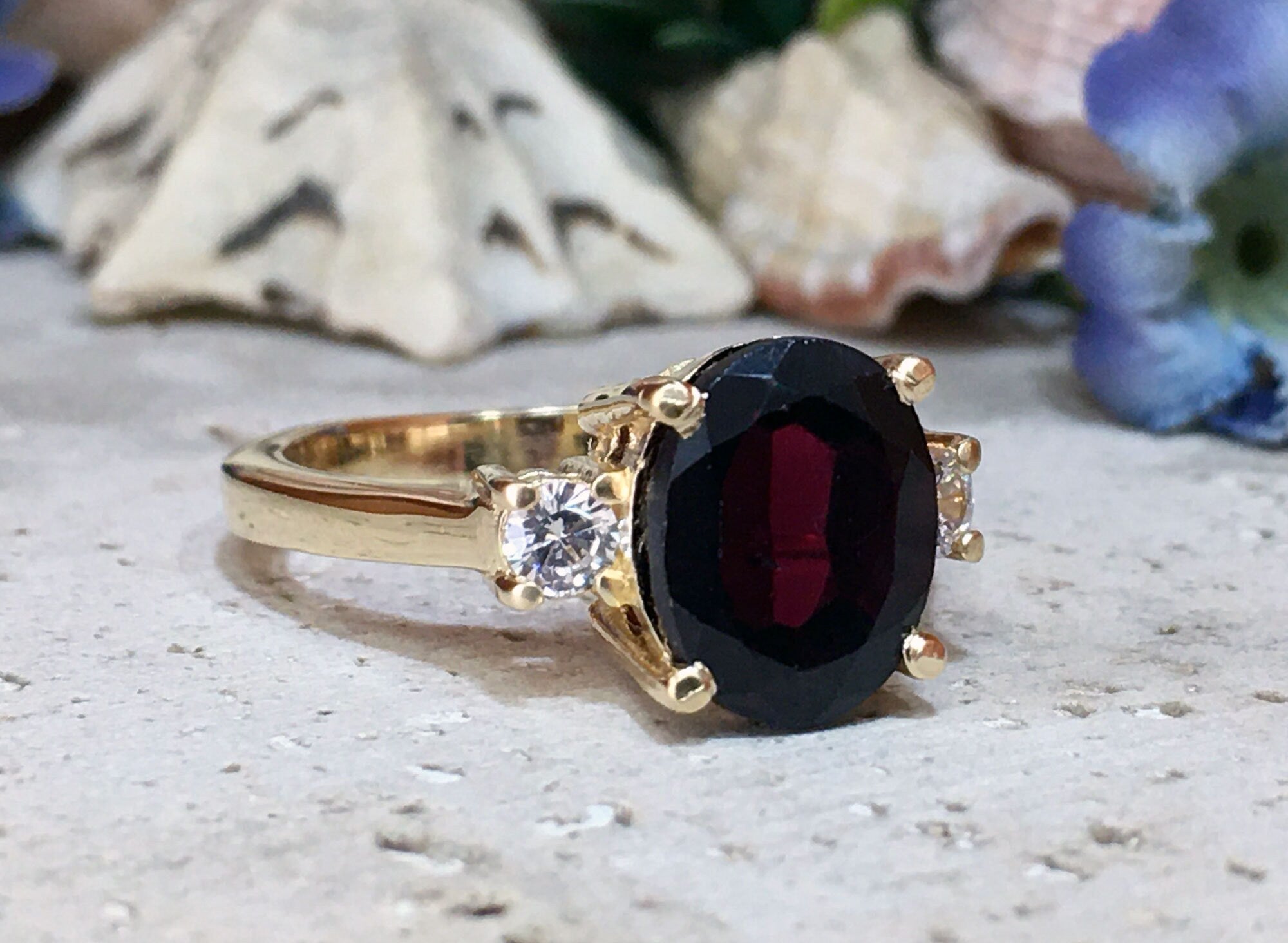 Garnet Ring - January Birthstone - Genuine Garnet - Statement Ring - Gold Ring - Engagement Ring - Prong Ring - Oval Ring - Cocktail Ring