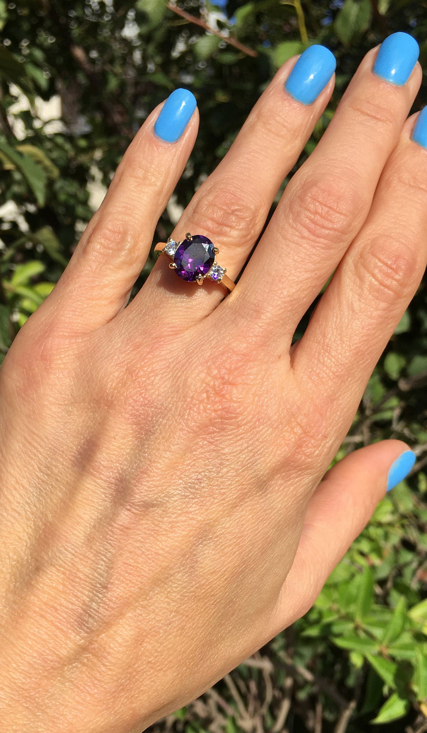 Purple Amethyst Ring - February Birthstone - Statement Ring - Gold Ring - Engagement Ring - Prong Ring - Oval Ring - Cocktail Ring