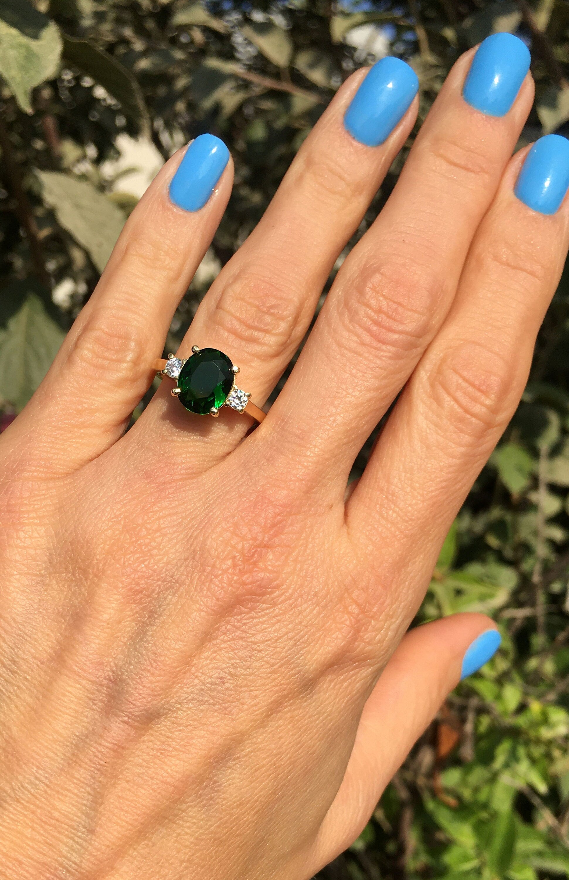 Emerald Ring - May Birthstone - Gold Ring - Gemstone Band - Statement Ring - Engagement Ring - Oval Ring - Cocktail Ring - Prong Ring