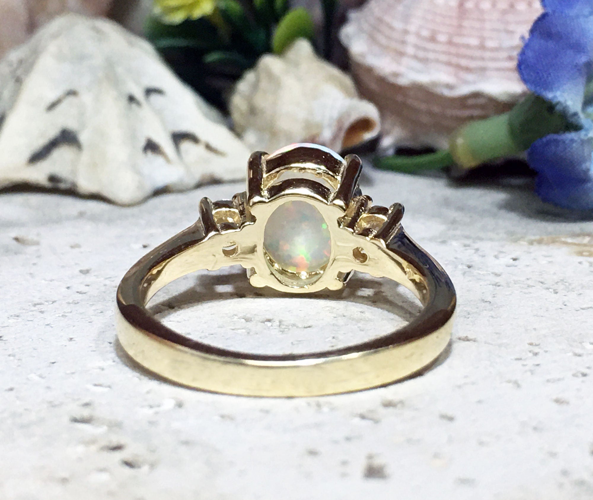 White Opal Ring - Gold Ring - Engagement Ring - Prong Ring - Oval Ring - Cocktail Ring - Gemstone Ring - Opal Jewelry - Statement Ring