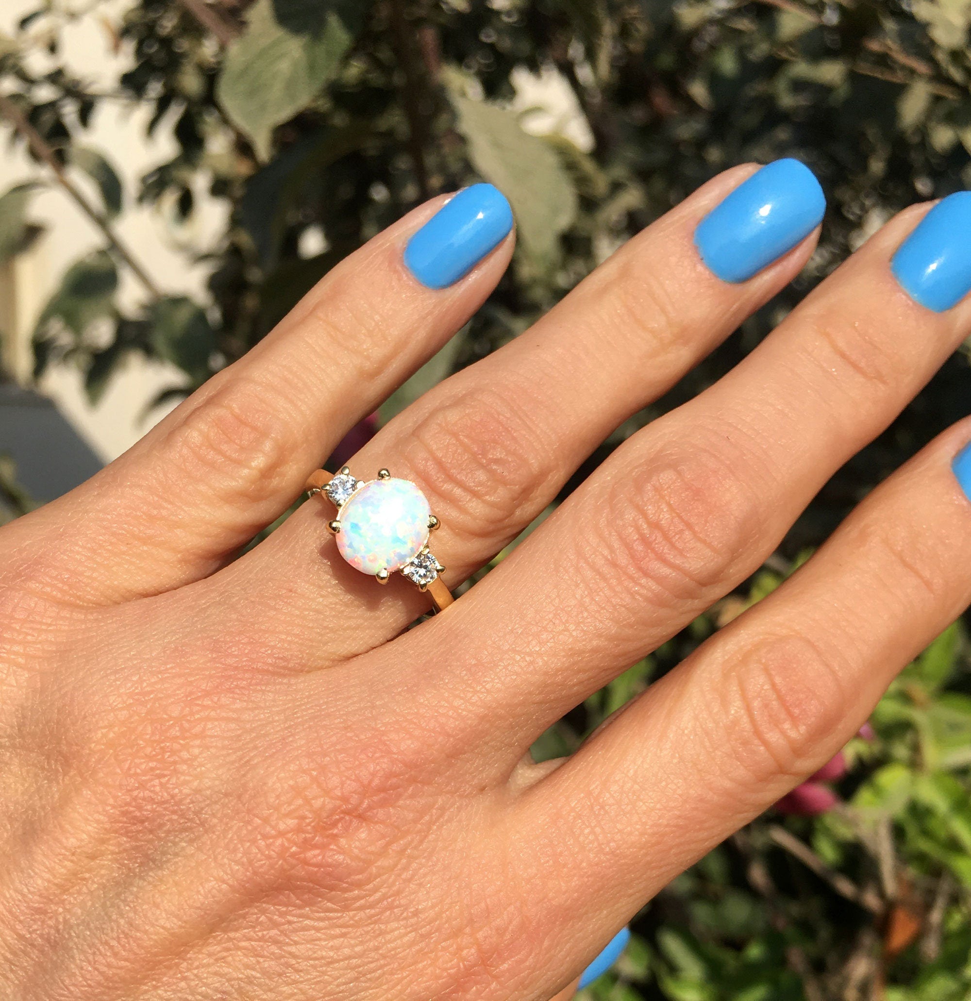 White Opal Ring - Gold Ring - Engagement Ring - Prong Ring - Oval Ring - Cocktail Ring - Gemstone Ring - Opal Jewelry - Statement Ring