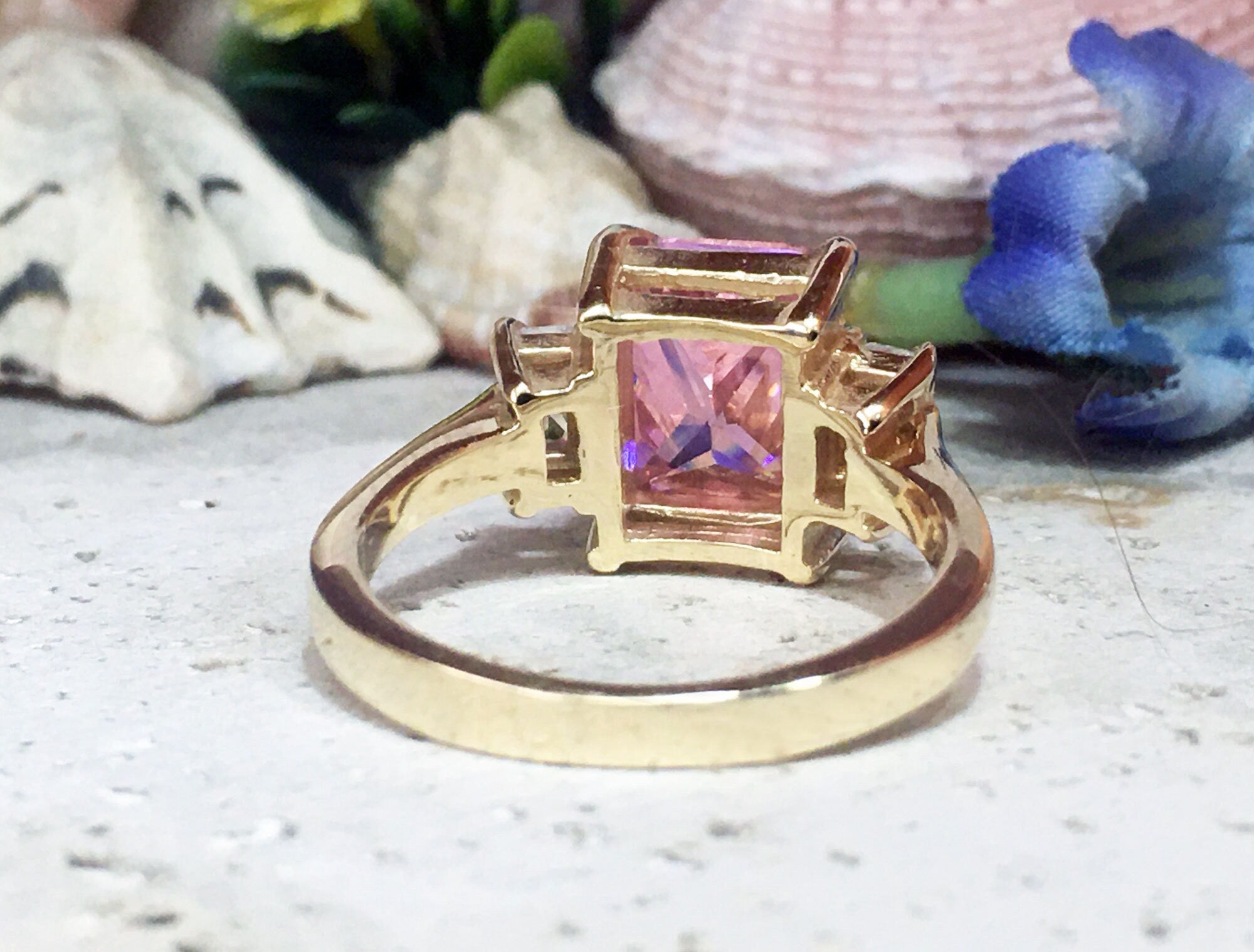 Rose Quartz Ring - October Birthstone - Statement Ring - Gold Ring - Engagement Ring - Rectangle Ring - Cocktail Ring - Pink Quartz Ring