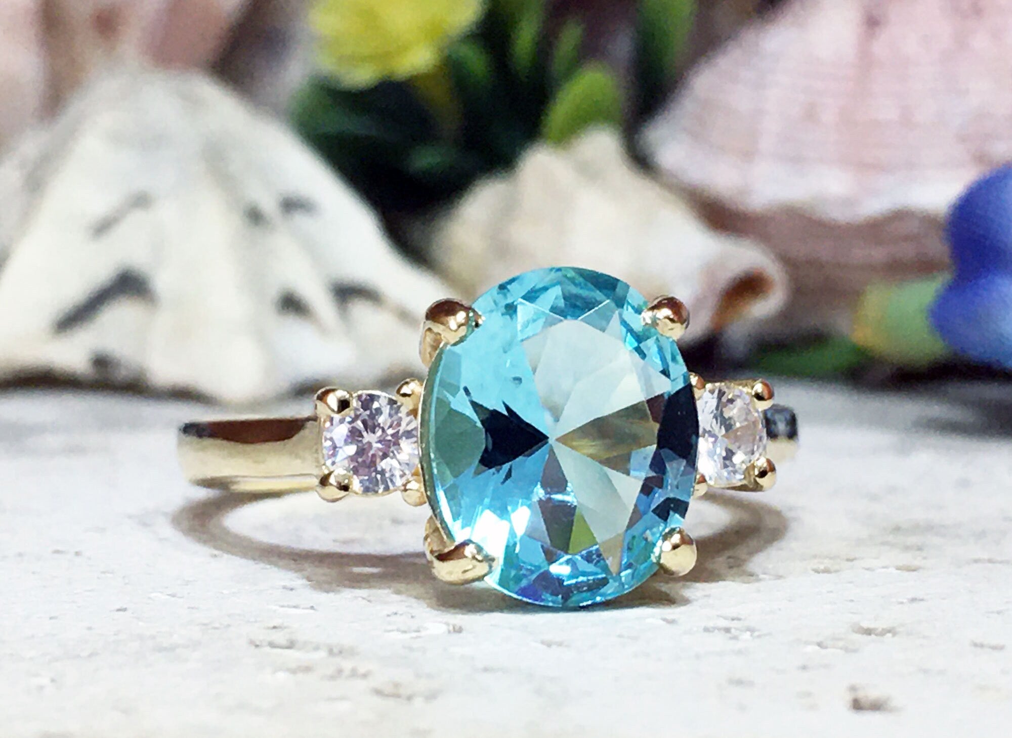 Aquamarine Ring - March Birthstone - Statement Ring - Gold Ring - Engagement Ring - Oval Ring - Cocktail Ring - Prong Ring -Light Blue Ring