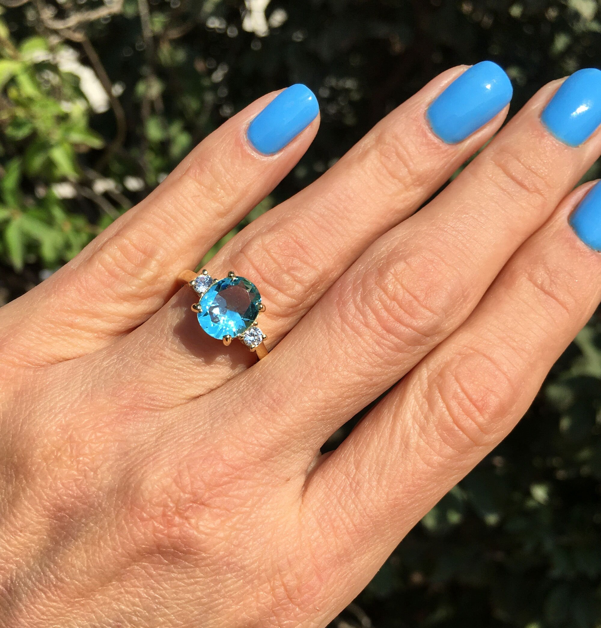 Aquamarine Ring - March Birthstone - Statement Ring - Gold Ring - Engagement Ring - Oval Ring - Cocktail Ring - Prong Ring -Light Blue Ring