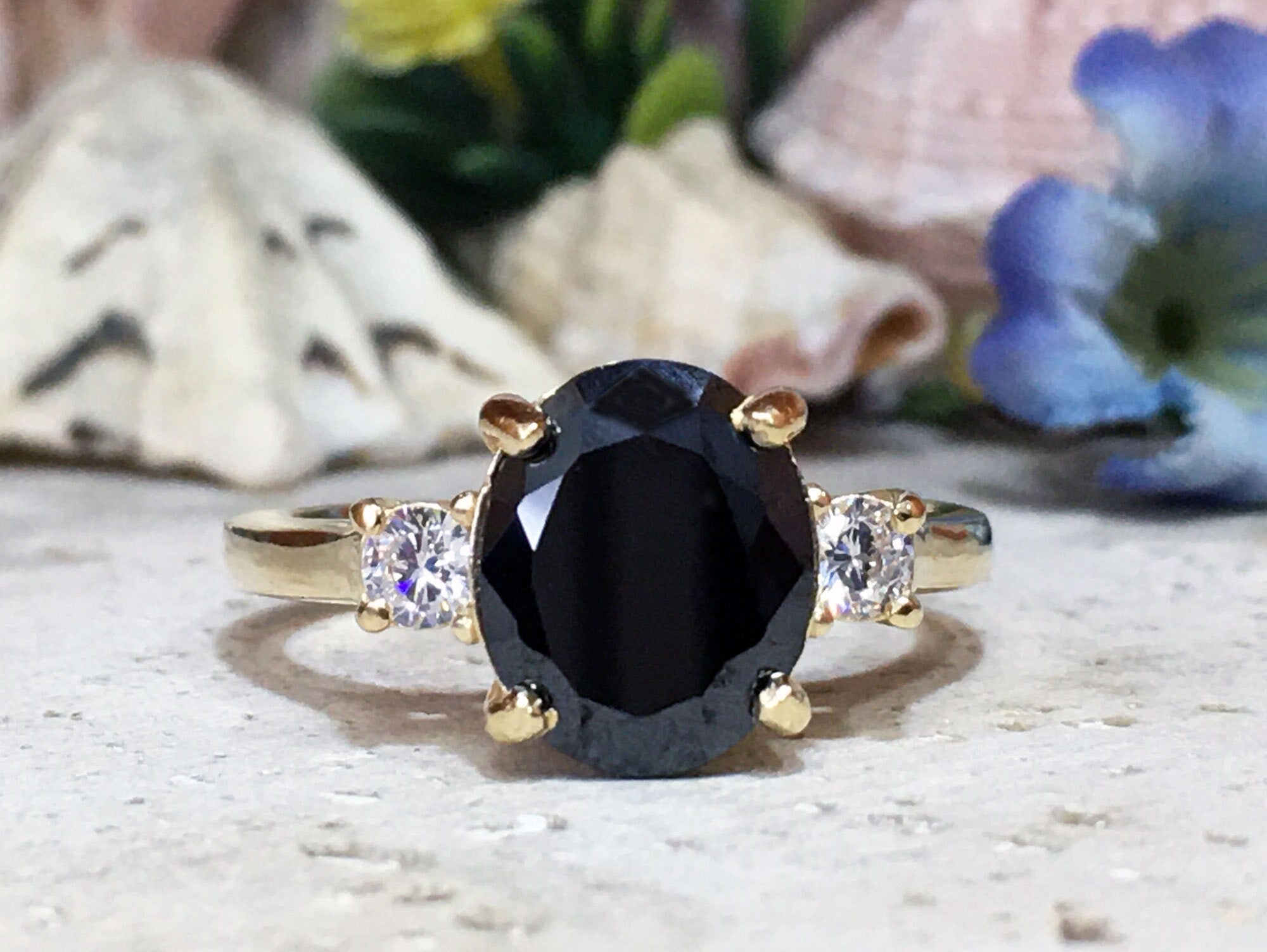 Onyx Ring - Black Onyx Ring - Gold Ring - Gemstone Band - Statement Ring - Engagement Ring - Oval Ring - Cocktail Ring - December BIrthstone