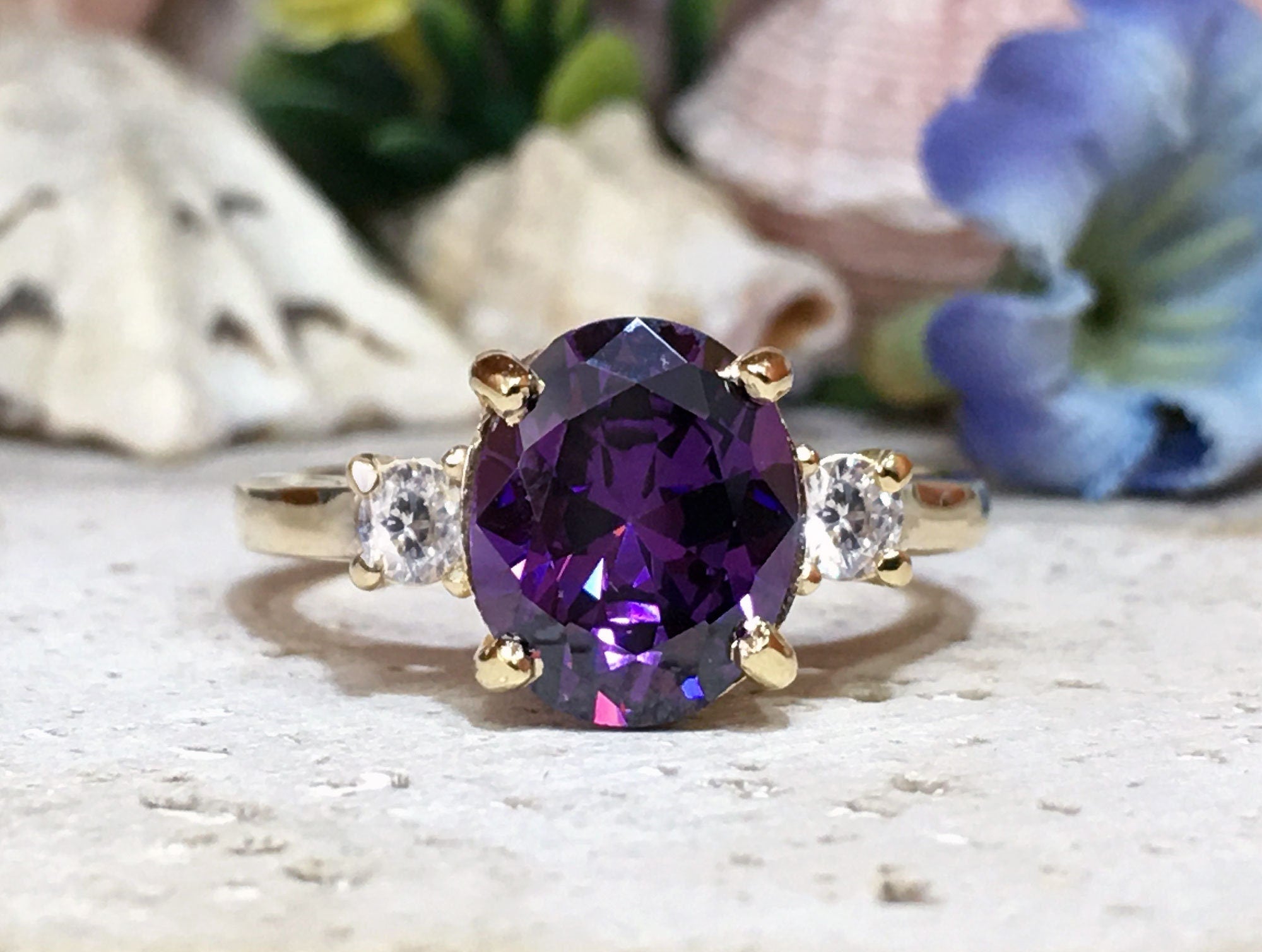 Purple Amethyst Ring - February Birthstone - Statement Ring - Gold Ring - Engagement Ring - Prong Ring - Oval Ring - Cocktail Ring