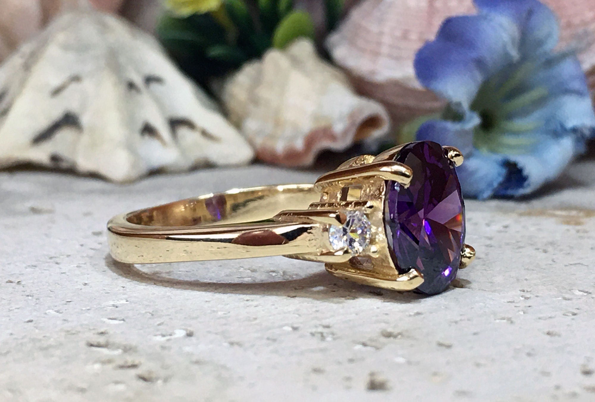 Purple Amethyst Ring - February Birthstone - Statement Ring - Gold Ring - Engagement Ring - Prong Ring - Oval Ring - Cocktail Ring