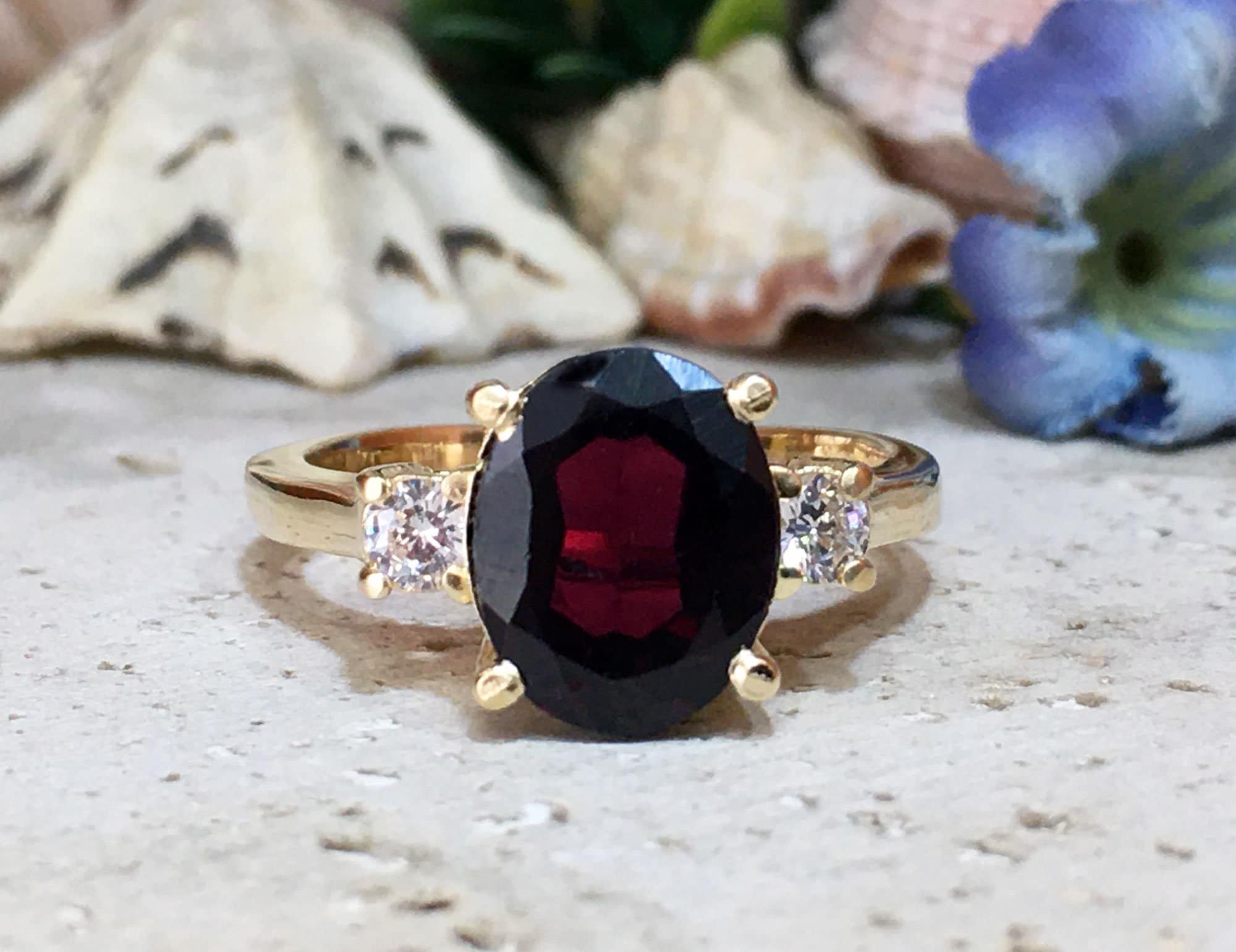 Garnet Ring - January Birthstone - Genuine Garnet - Statement Ring - Gold Ring - Engagement Ring - Prong Ring - Oval Ring - Cocktail Ring