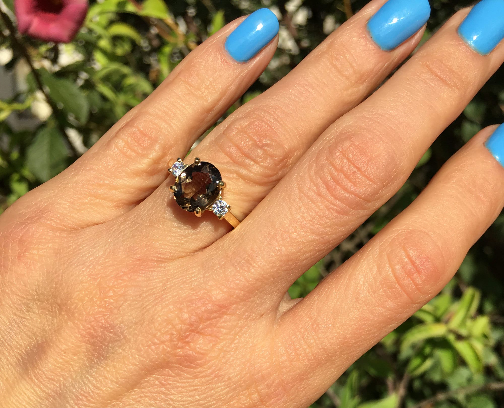 Smoky Quartz Ring - Statement Ring - Gold Ring - Engagement Ring - Oval Ring - Cocktail Ring - Prong Ring - Brown Ring - Smoky Topaz Ring