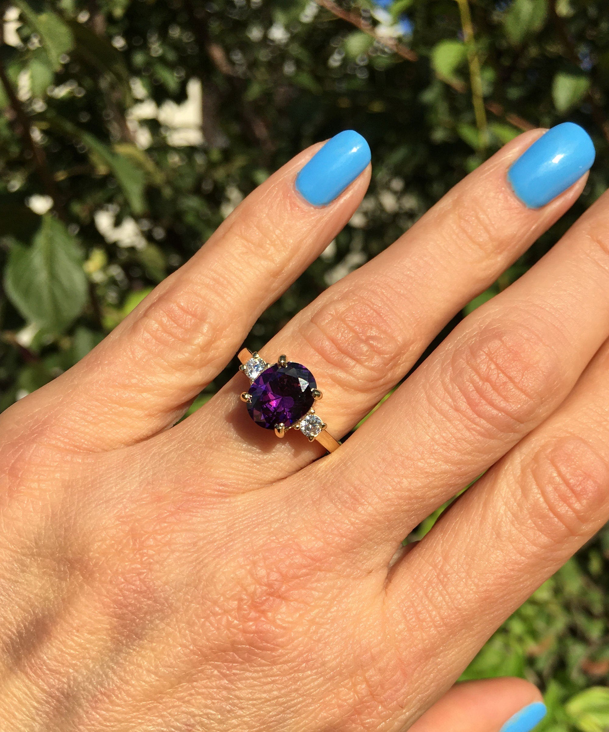 Purple Amethyst Ring - February Birthstone - Statement Ring - Gold Ring - Engagement Ring - Prong Ring - Oval Ring - Cocktail Ring