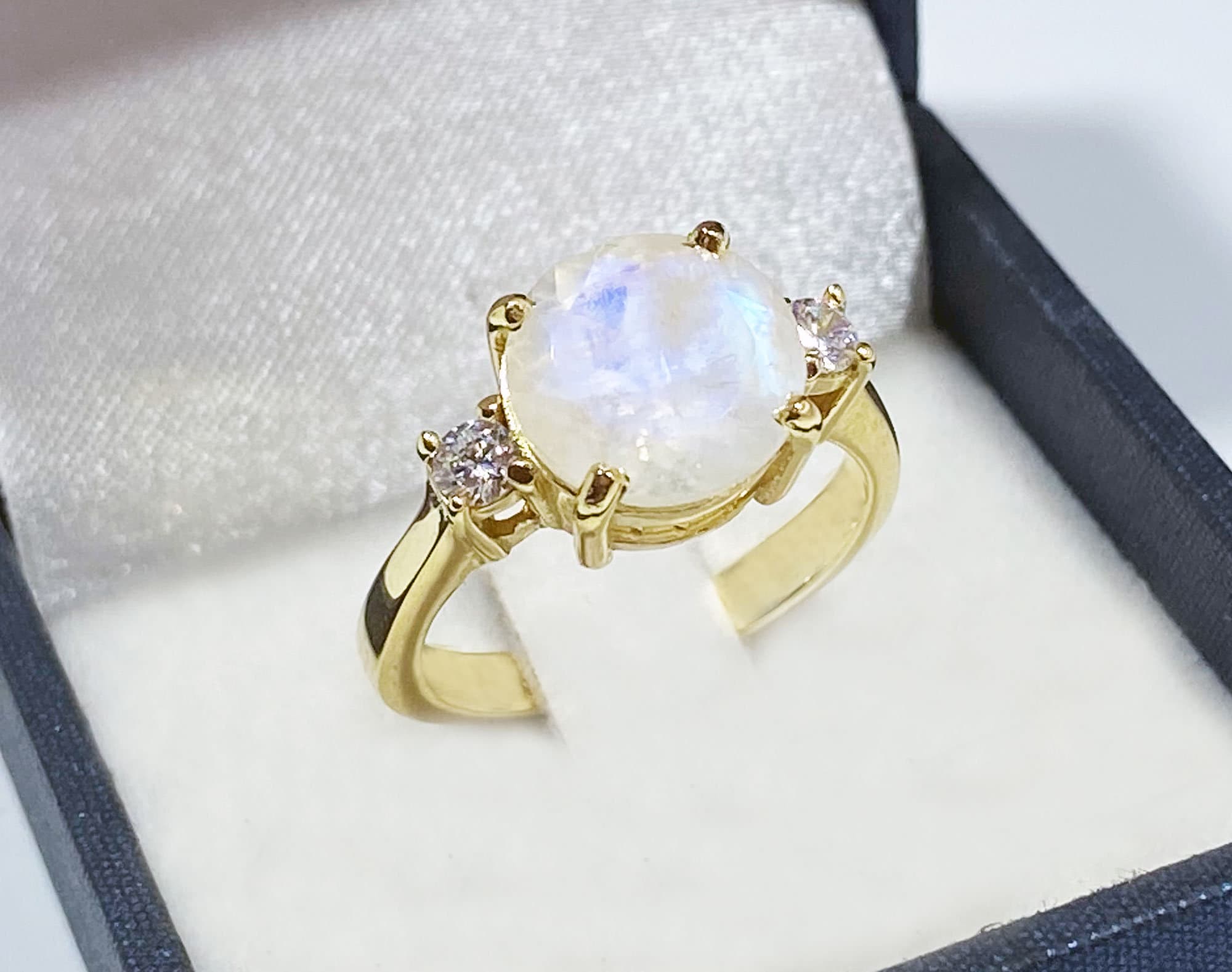 Rainbow Moonstone Ring - June Birthstone - Statement Ring - Gold Ring - Engagement Ring - Round Ring - Cocktail Ring - Prong Ring