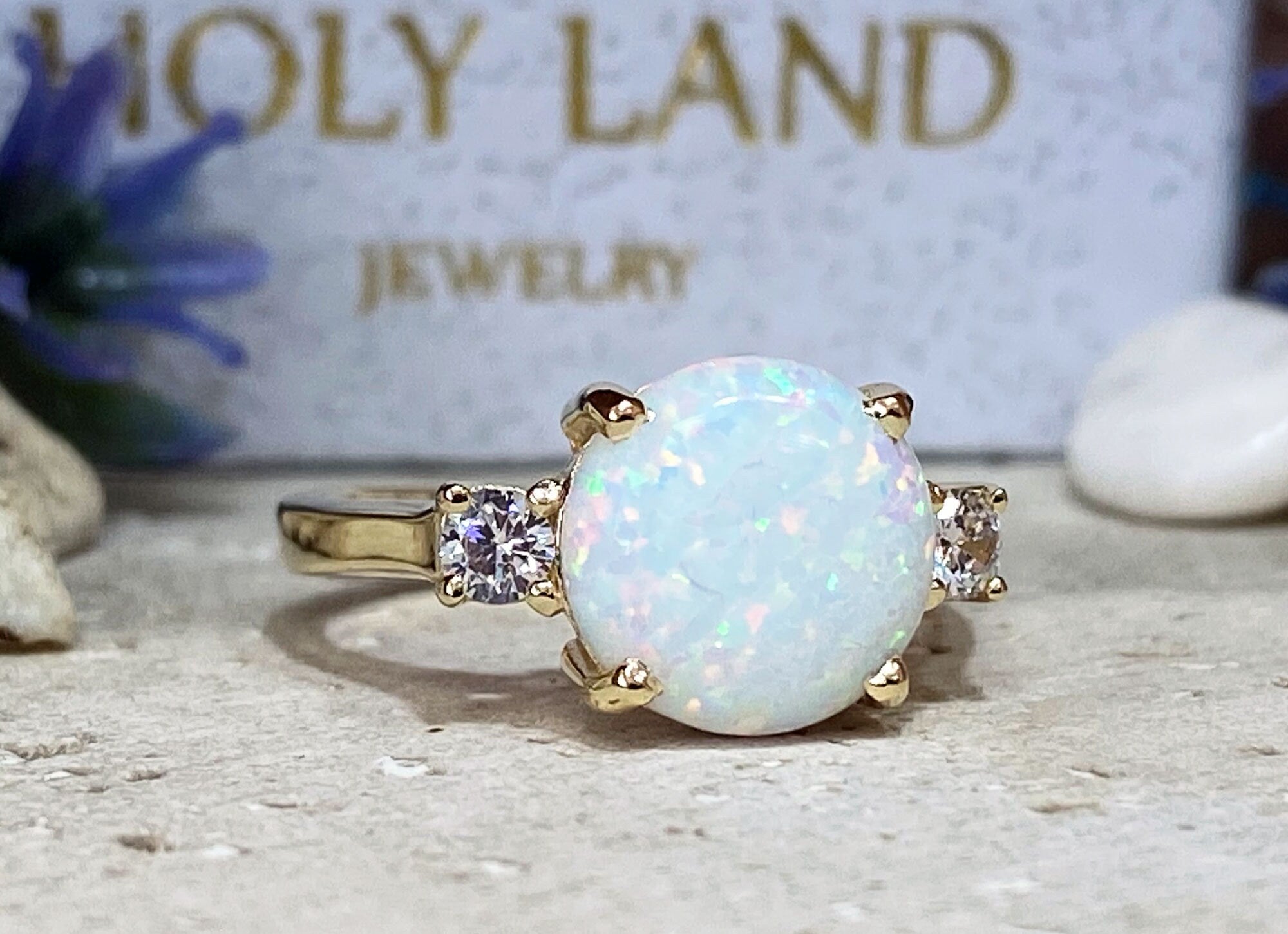 White Opal Ring - Gold Ring - Engagement Ring - Prong Ring - Round Ring - Cocktail Ring - Gemstone Ring - Opal Jewelry - Statement Ring