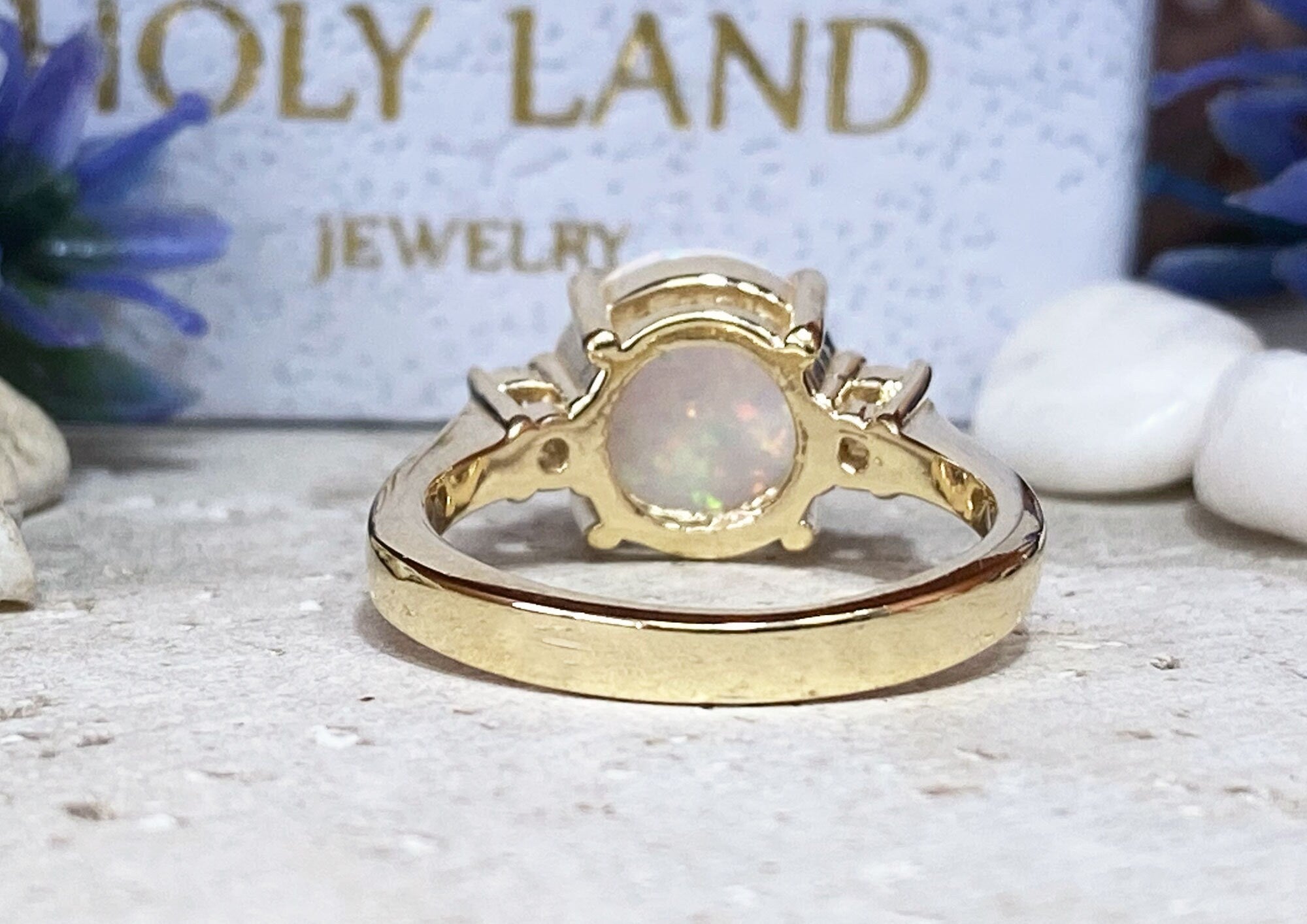 White Opal Ring - Gold Ring - Engagement Ring - Prong Ring - Round Ring - Cocktail Ring - Gemstone Ring - Opal Jewelry - Statement Ring