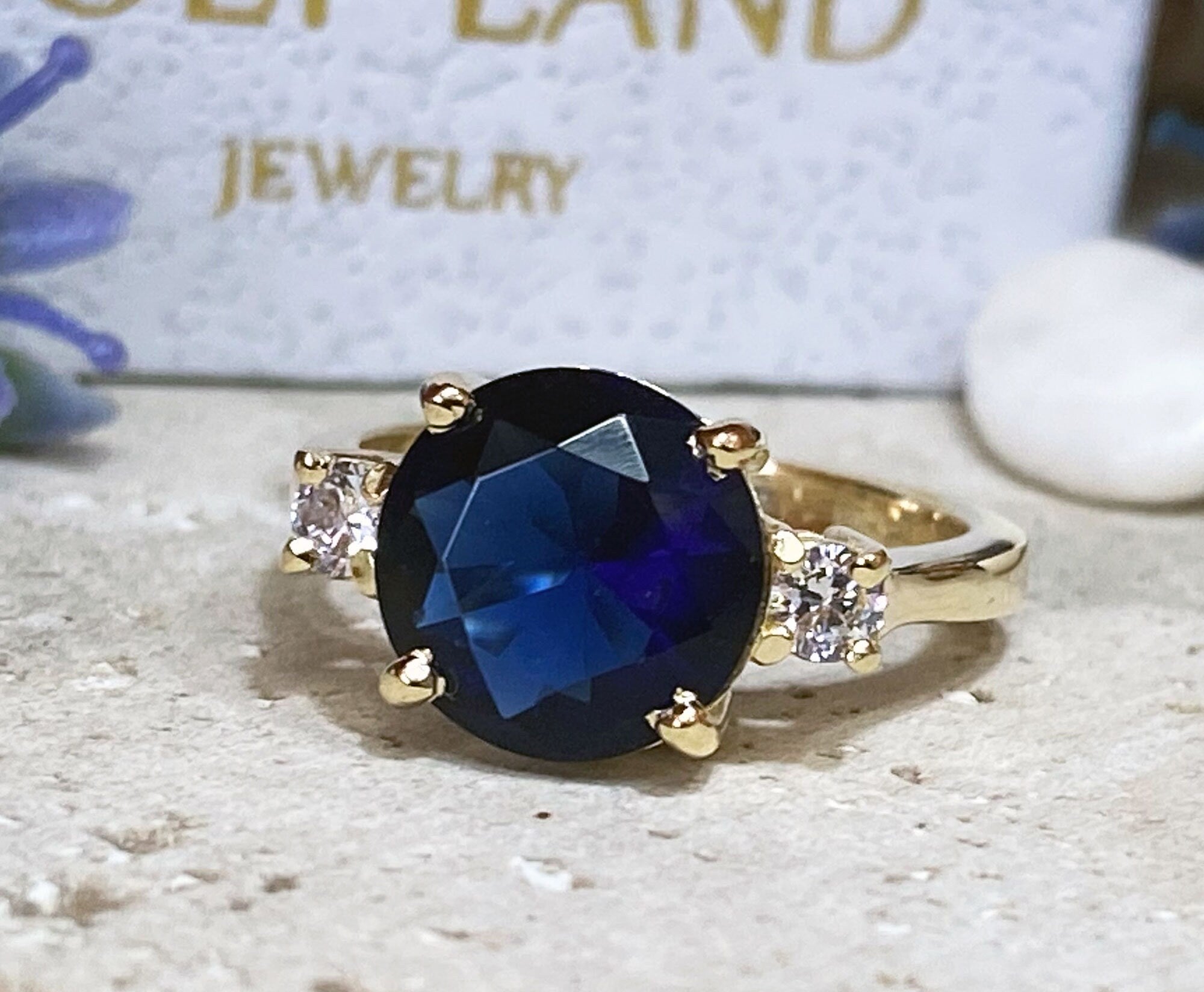 Blue Sapphire Ring - September Birthstone - Statement Ring - Gold Ring - Engagement Ring - Round Ring - Cocktail Ring - Prong Ring