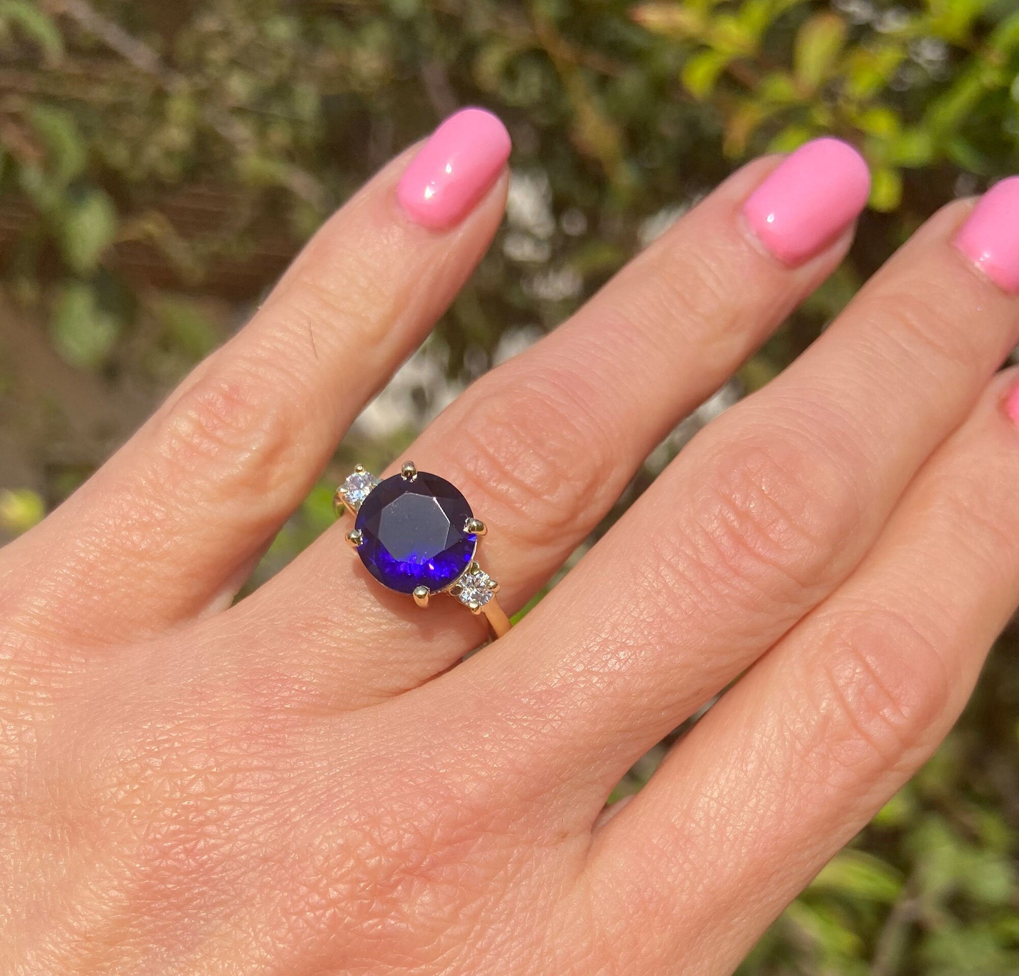 Blue Sapphire Ring - September Birthstone - Statement Ring - Gold Ring - Engagement Ring - Round Ring - Cocktail Ring - Prong Ring