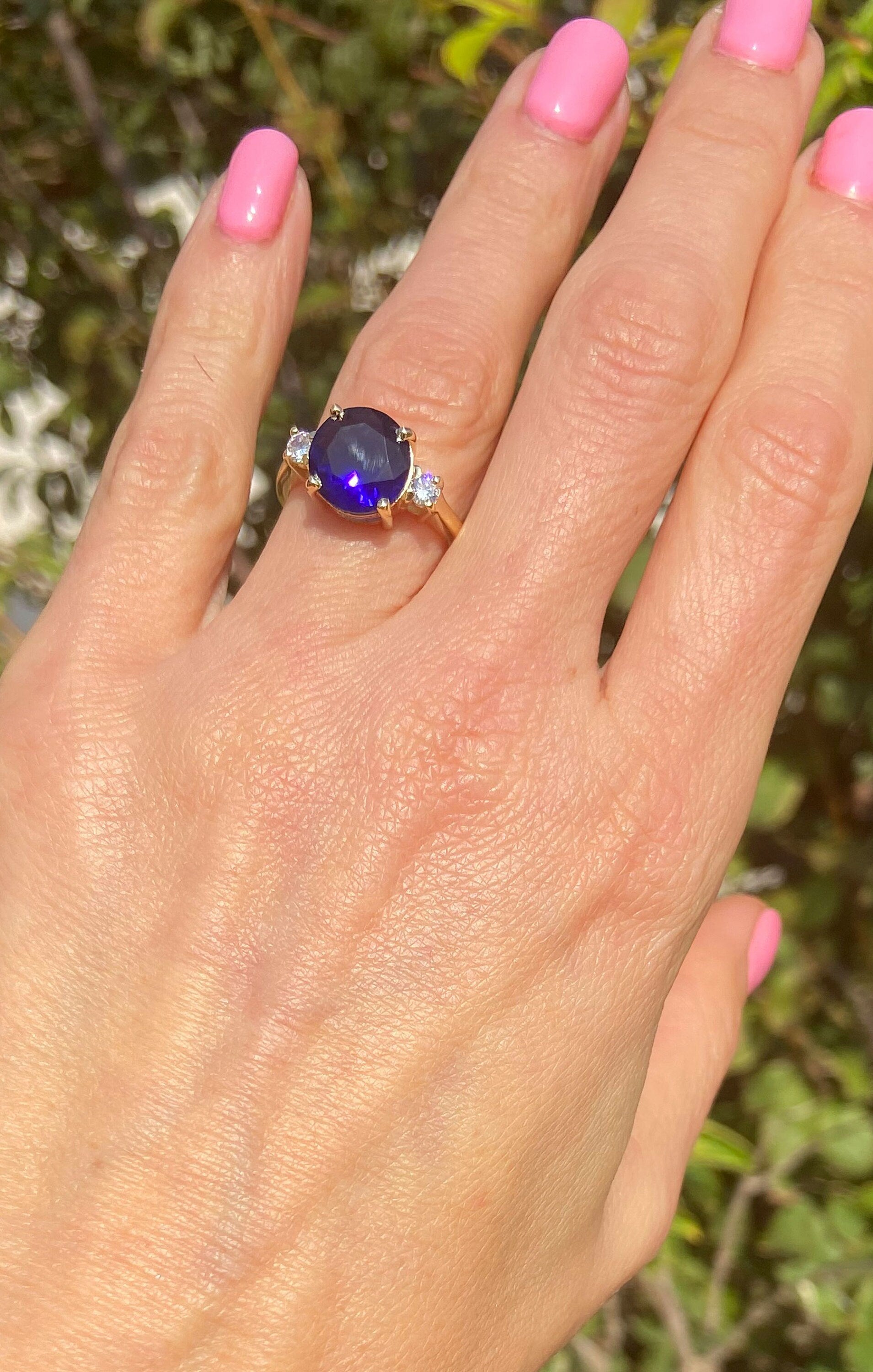 Blue Sapphire Ring - September Birthstone - Statement Ring - Gold Ring - Engagement Ring - Round Ring - Cocktail Ring - Prong Ring