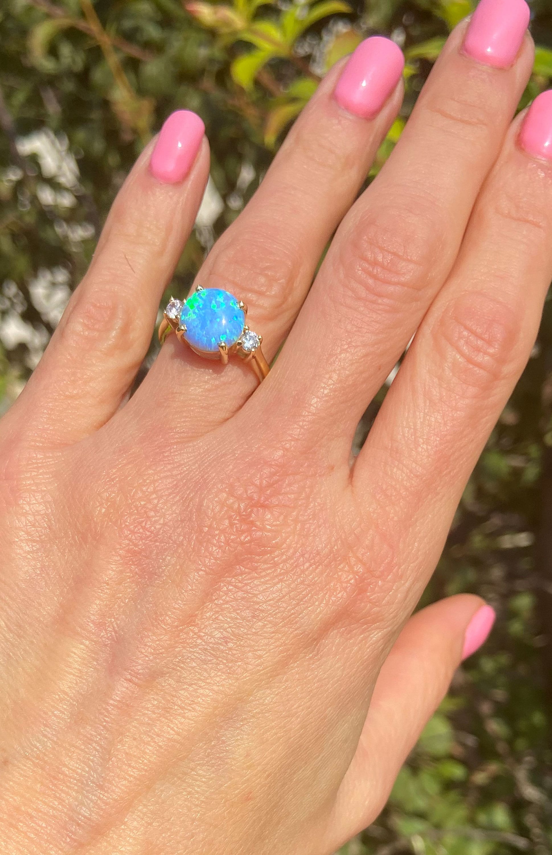 Blue Opal Ring - Gold Ring - Engagement Ring - Prong Ring - Round Ring - Cocktail Ring - Statement Ring - Opal Jewelry - October Birthstone