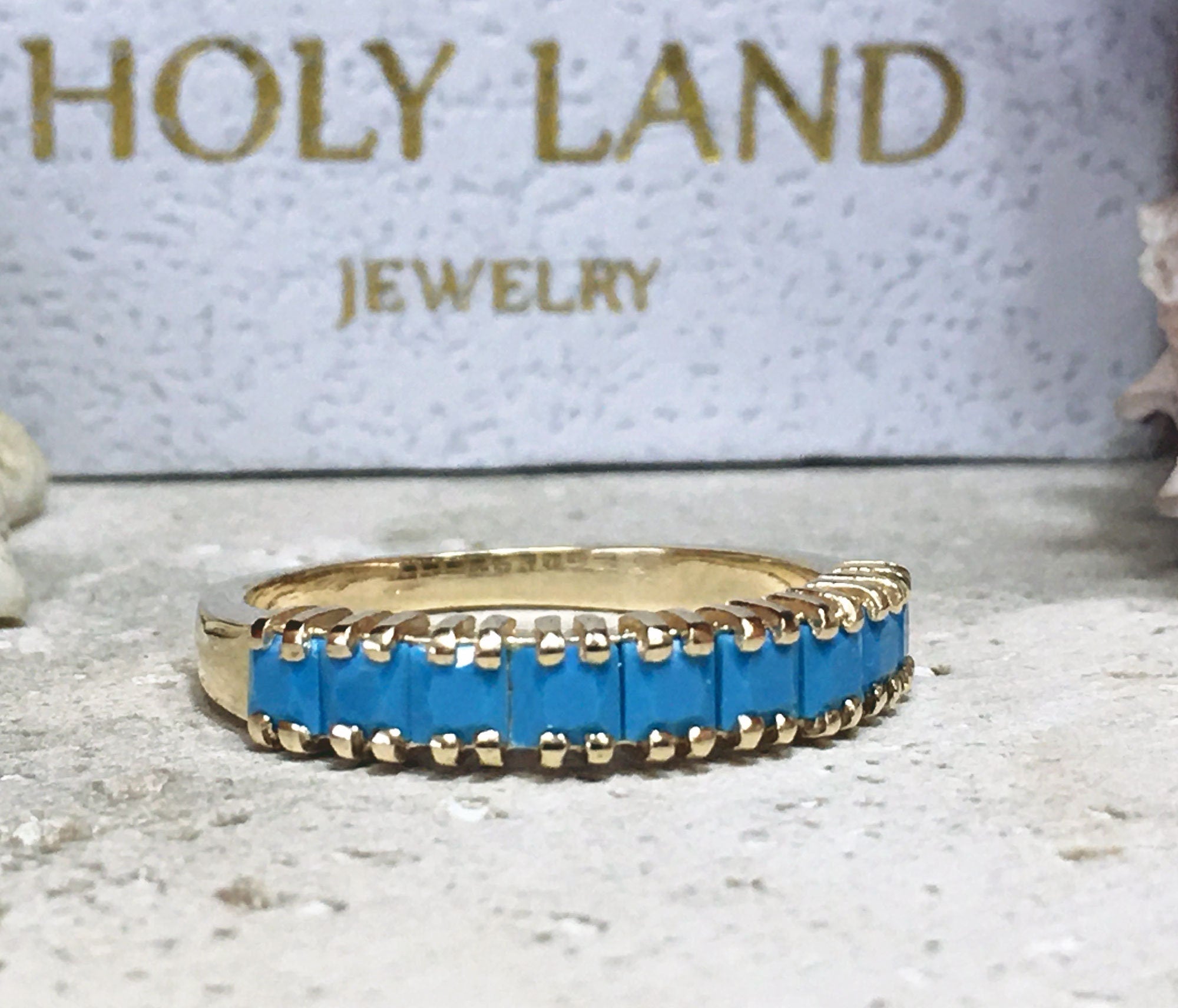 Turquoise Ring - Sleeping Beauty Turquoise - December Birthstone - Half Eternity Ring - Gold Ring - Stack Ring - Prong Ring