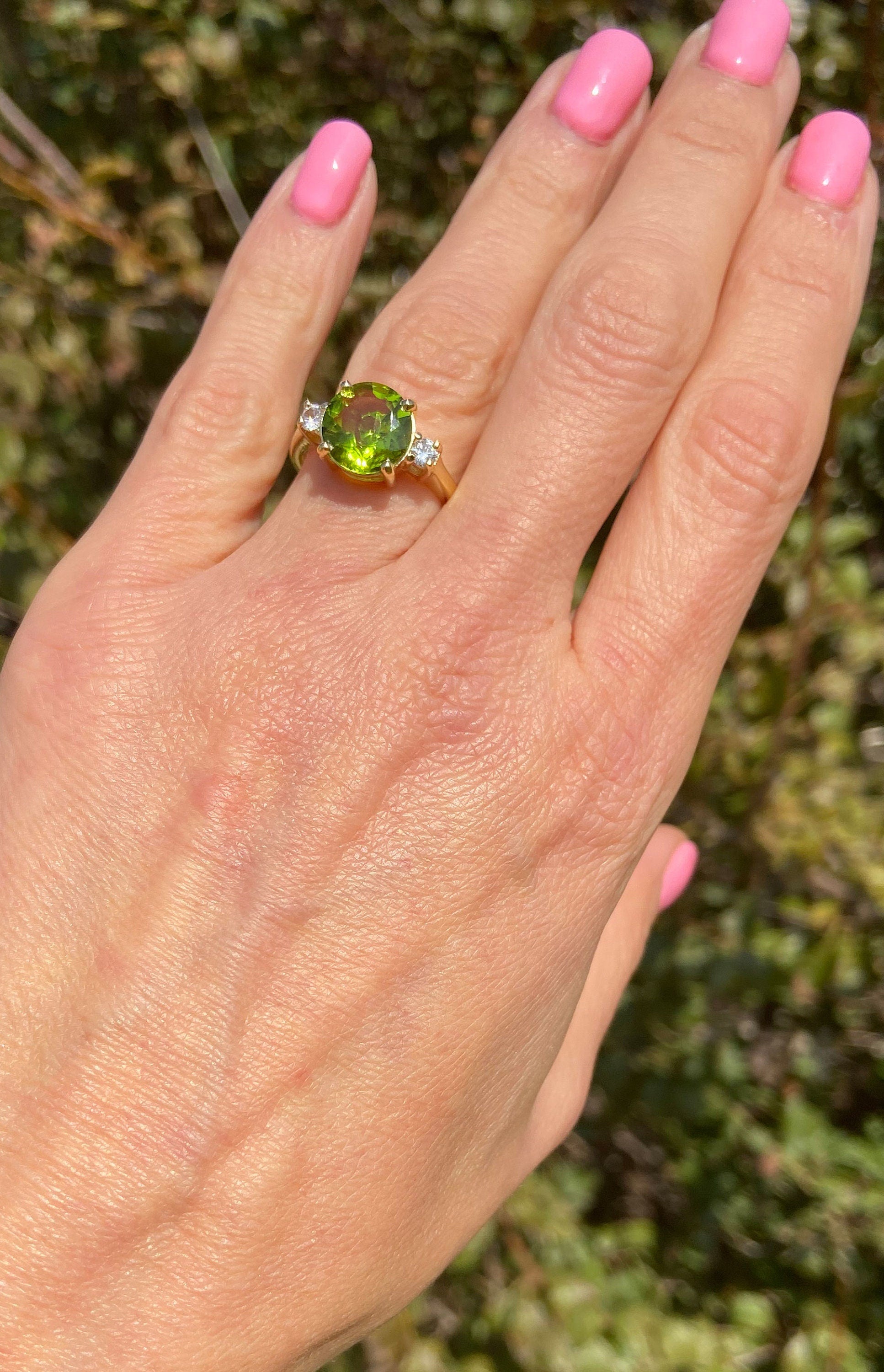 Peridot Ring - August Birthstone - Statement Ring - Gold Ring - Engagement Ring - Round Ring - Cocktail Ring - Prong Ring - Gemstone Ring