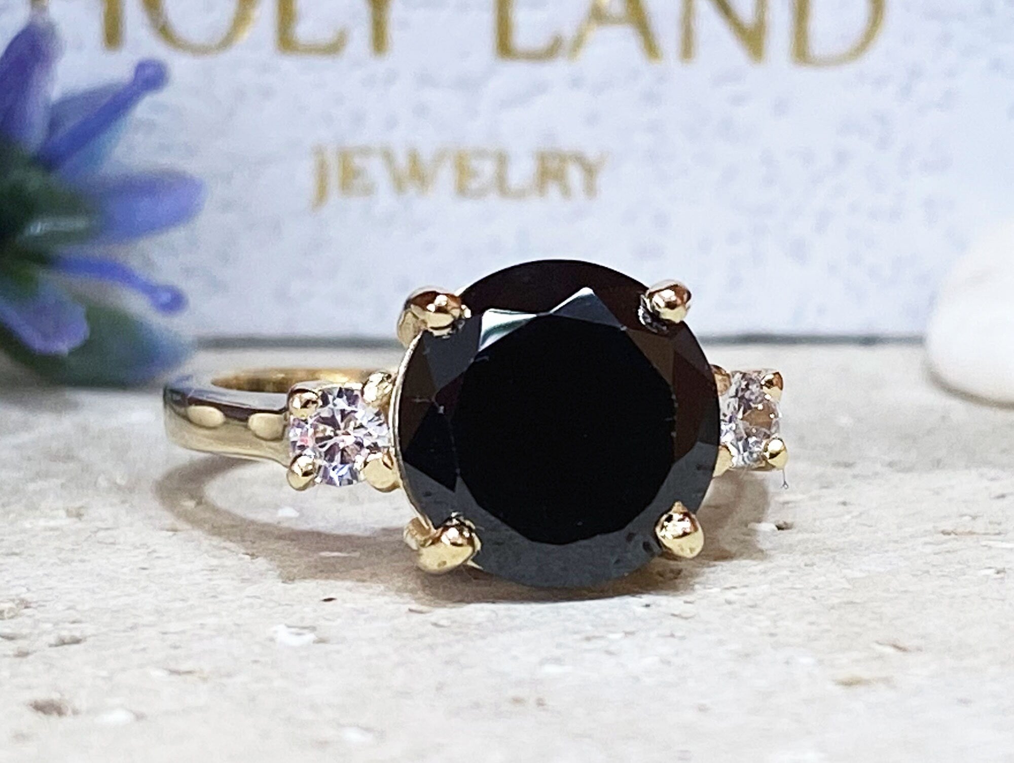 Black Onyx Ring - December Birthstone - Statement Ring - Gold Ring - Engagement Ring - Round Ring - Cocktail Ring - Prong Ring - Party Ring