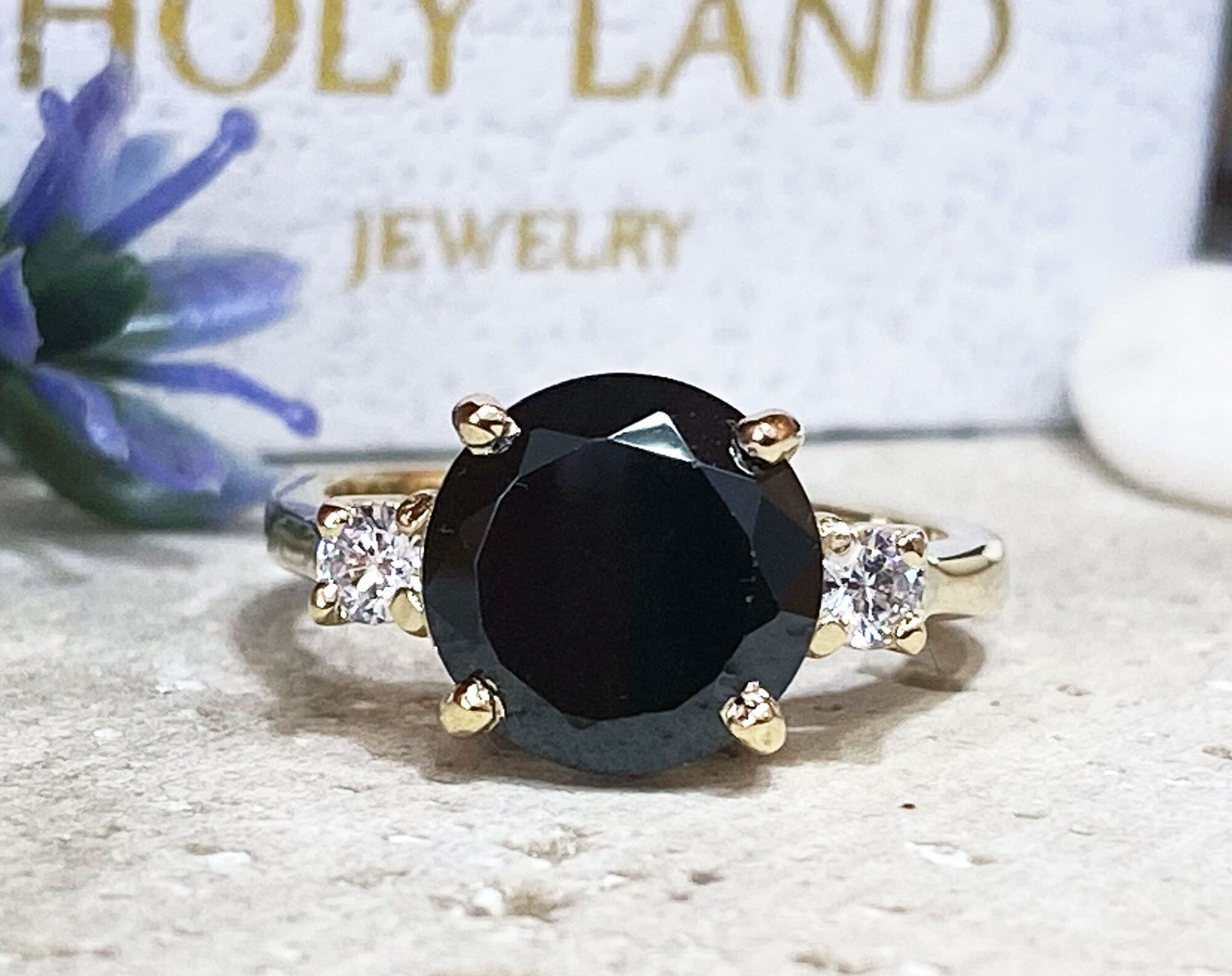 Black Onyx Ring - December Birthstone - Statement Ring - Gold Ring - Engagement Ring - Round Ring - Cocktail Ring - Prong Ring - Party Ring