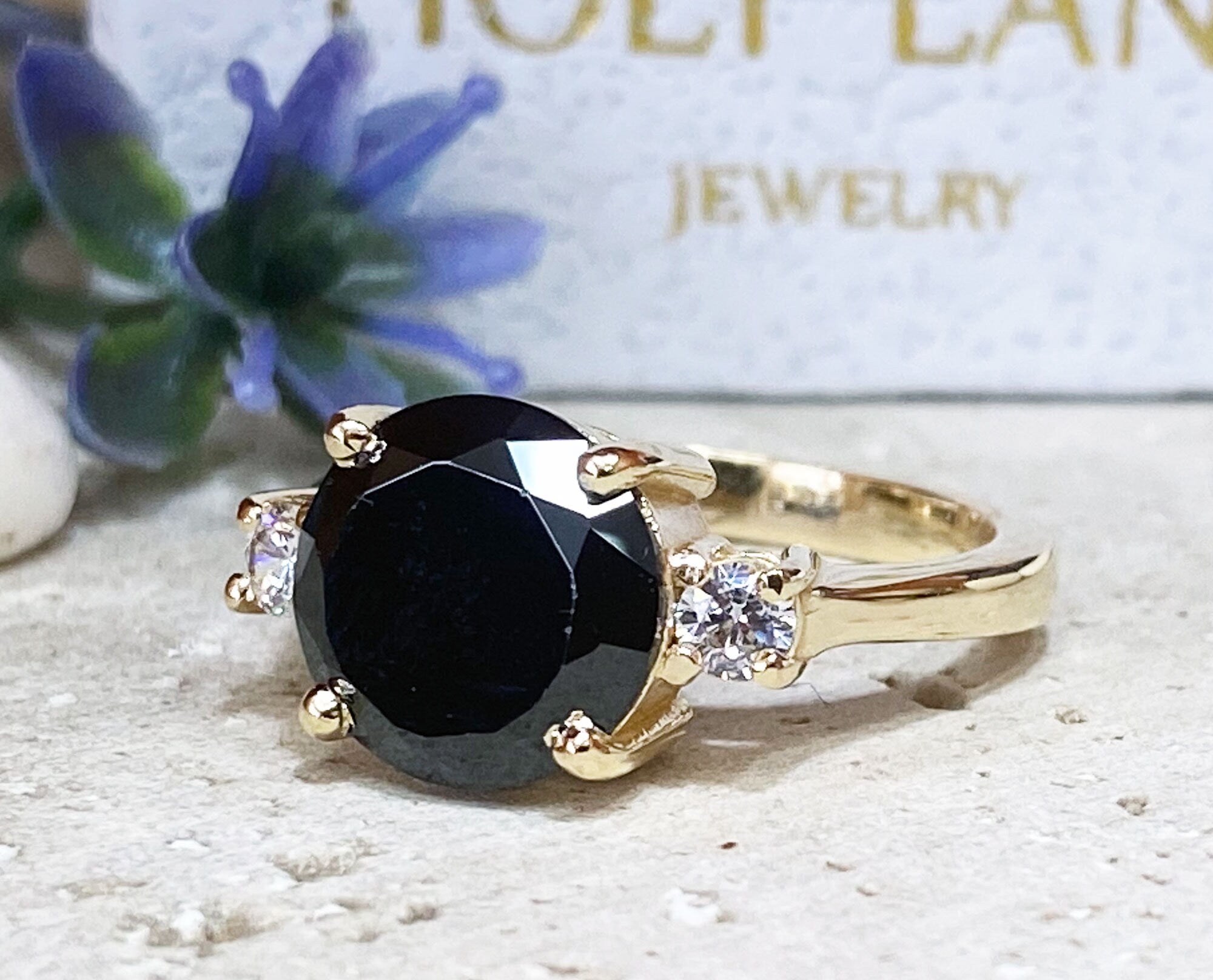 Black Onyx Ring - December Birthstone - Statement Ring - Gold Ring - Engagement Ring - Round Ring - Cocktail Ring - Prong Ring - Party Ring