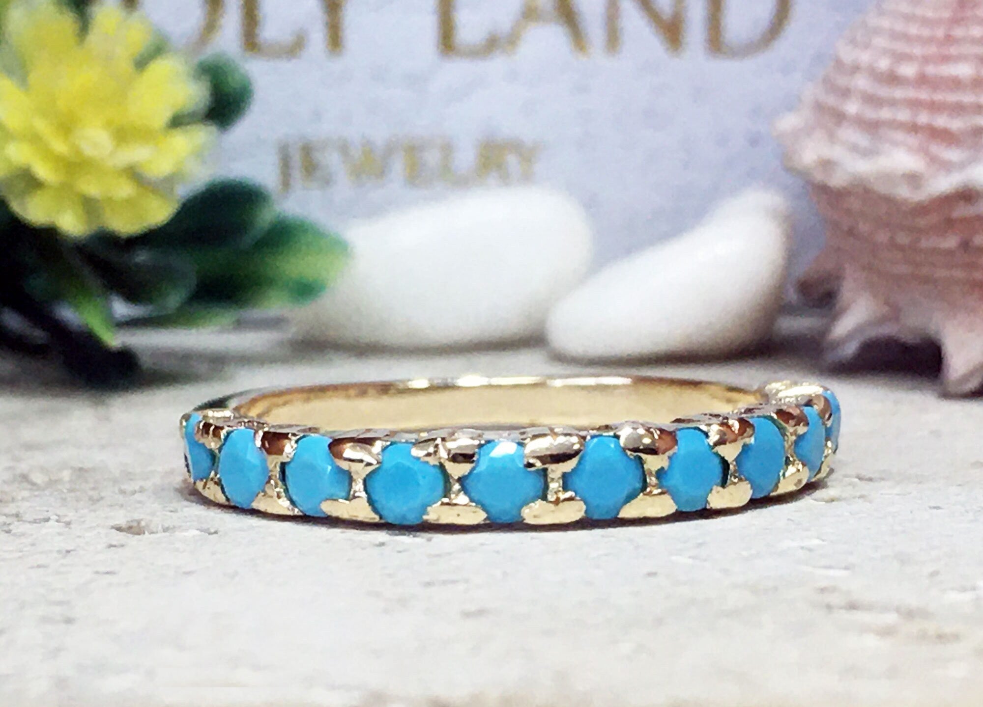 Turquoise Ring - Gold Ring - December Ring - Half Eternity Ring - Turquoise Jewelry - Simple Ring