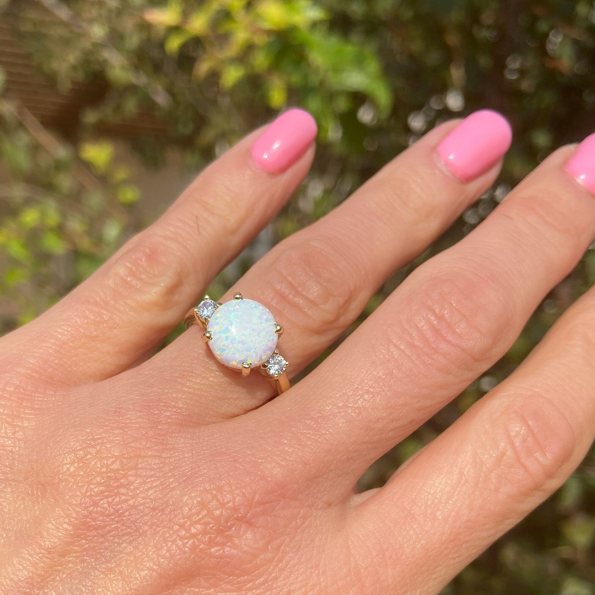 White Opal Ring - Gold Ring - Engagement Ring - Prong Ring - Round Ring - Cocktail Ring - Gemstone Ring - Opal Jewelry - Statement Ring