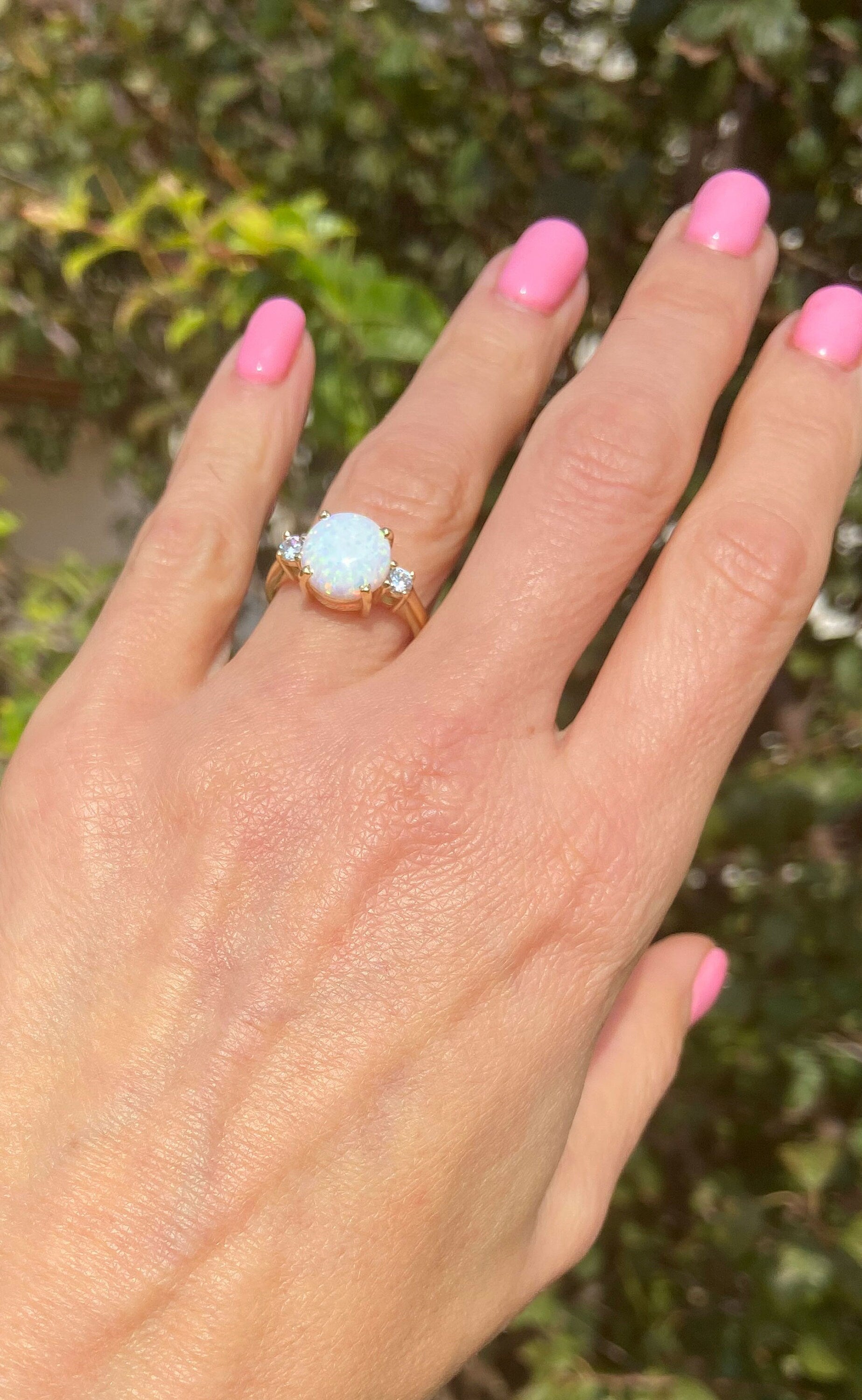 White Opal Ring - Gold Ring - Engagement Ring - Prong Ring - Round Ring - Cocktail Ring - Gemstone Ring - Opal Jewelry - Statement Ring