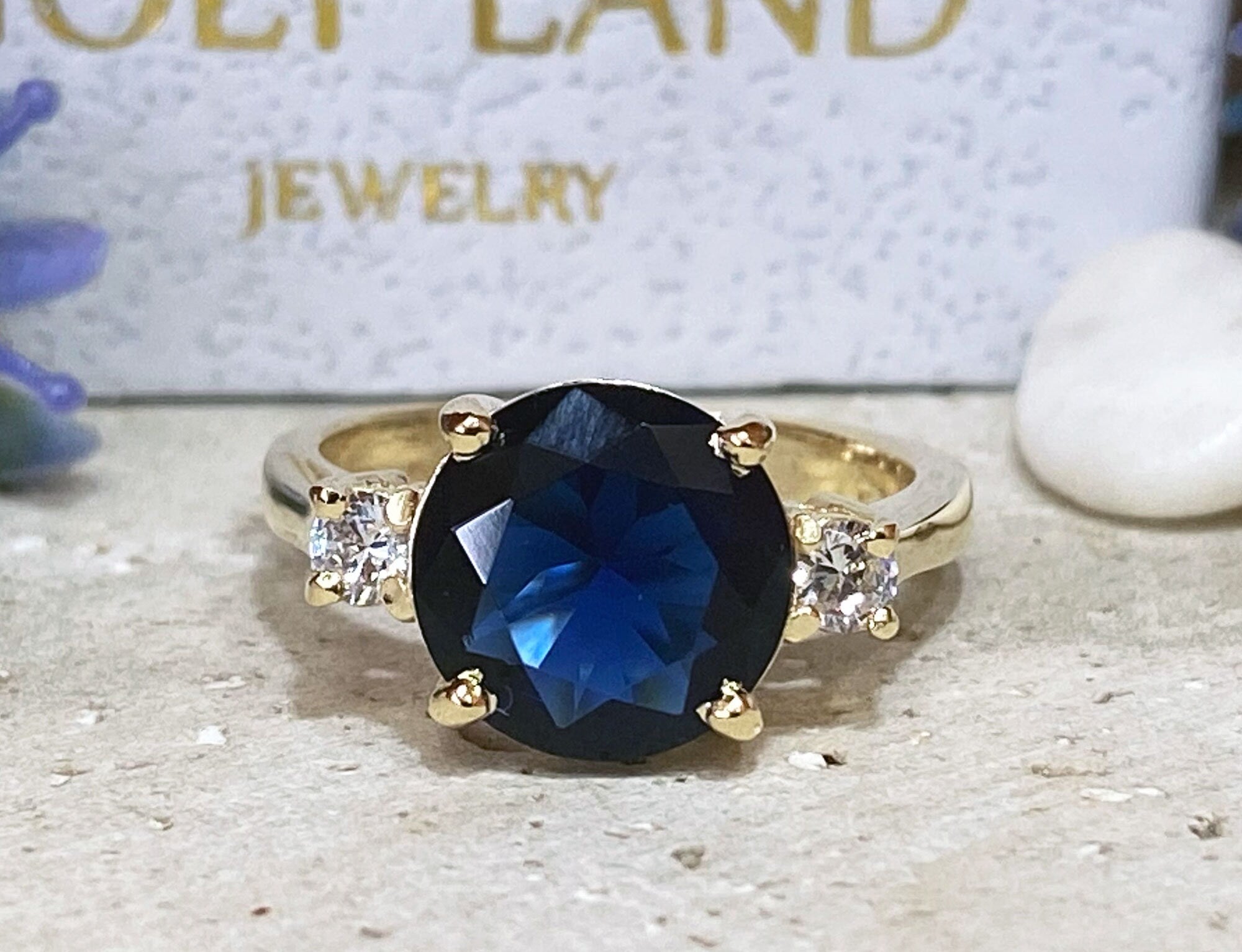 Blue Sapphire Ring - September Birthstone - Statement Ring - Gold Ring - Engagement Ring - Round Ring - Cocktail Ring - Prong Ring