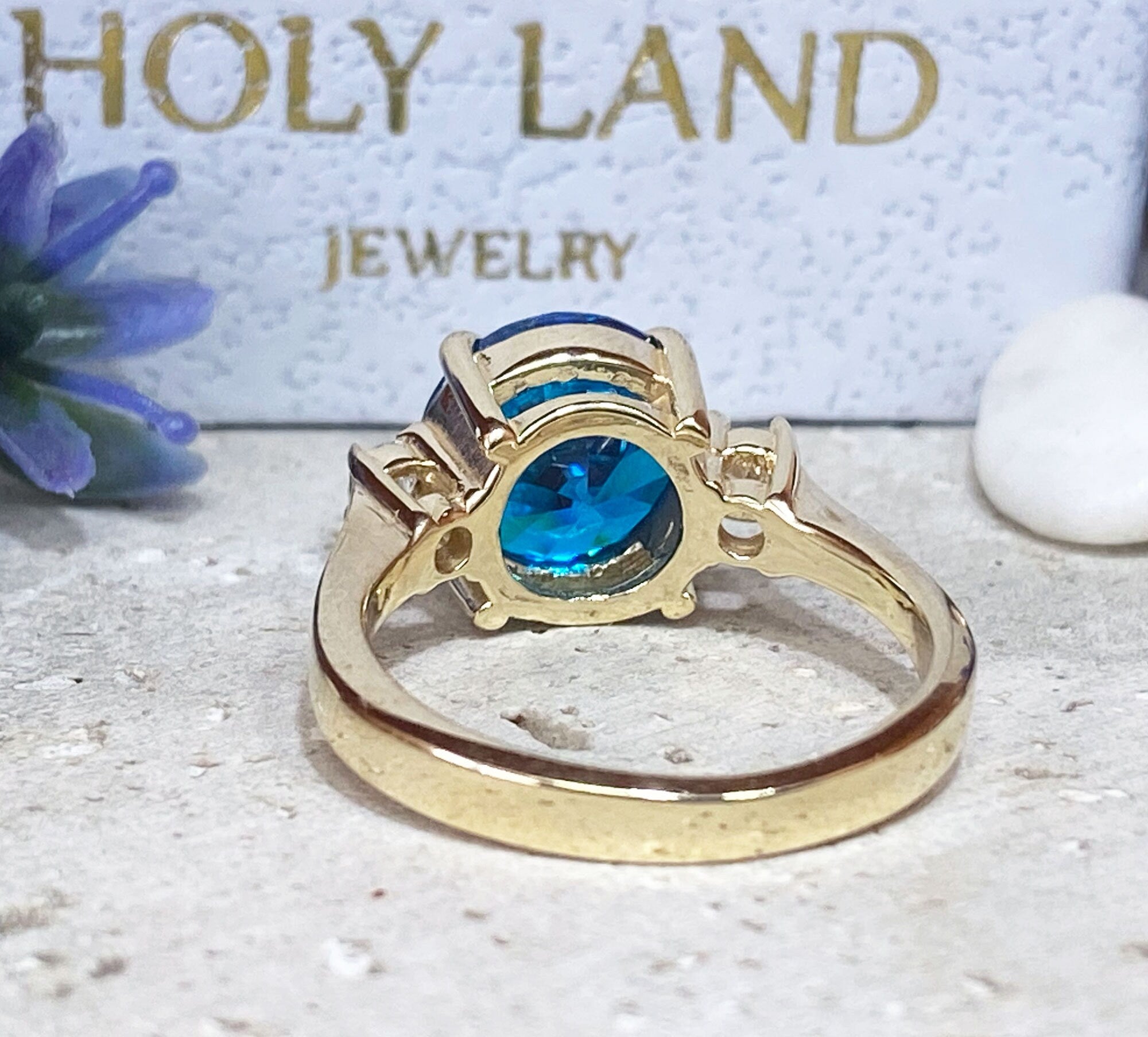 Blue Topaz Ring - December Birthstone - Gemstone Band - Gold Ring - Engagement Ring - Round Ring - Cocktail Ring - Prong Ring