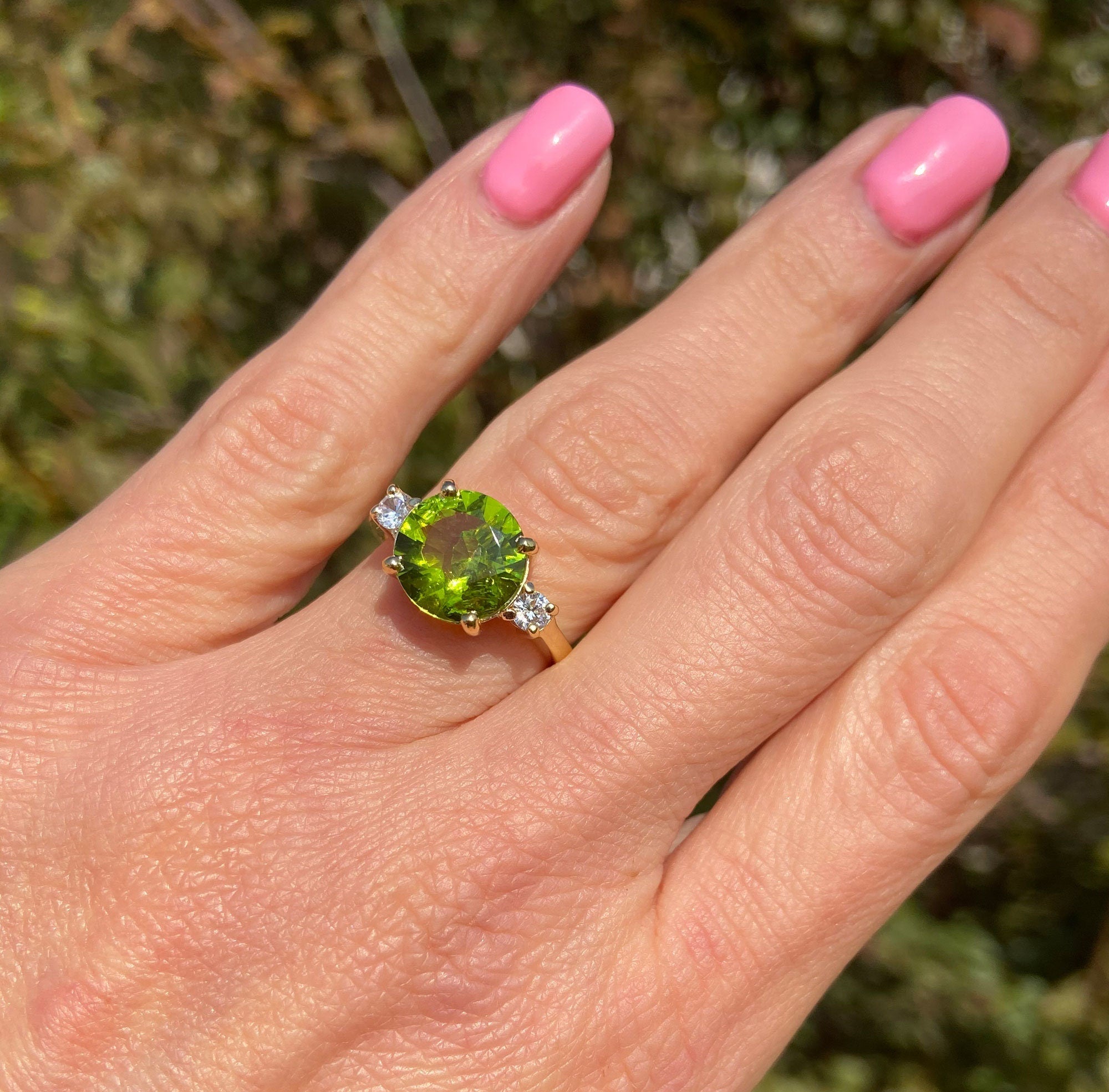 Peridot Ring - August Birthstone - Statement Ring - Gold Ring - Engagement Ring - Round Ring - Cocktail Ring - Prong Ring - Gemstone Ring