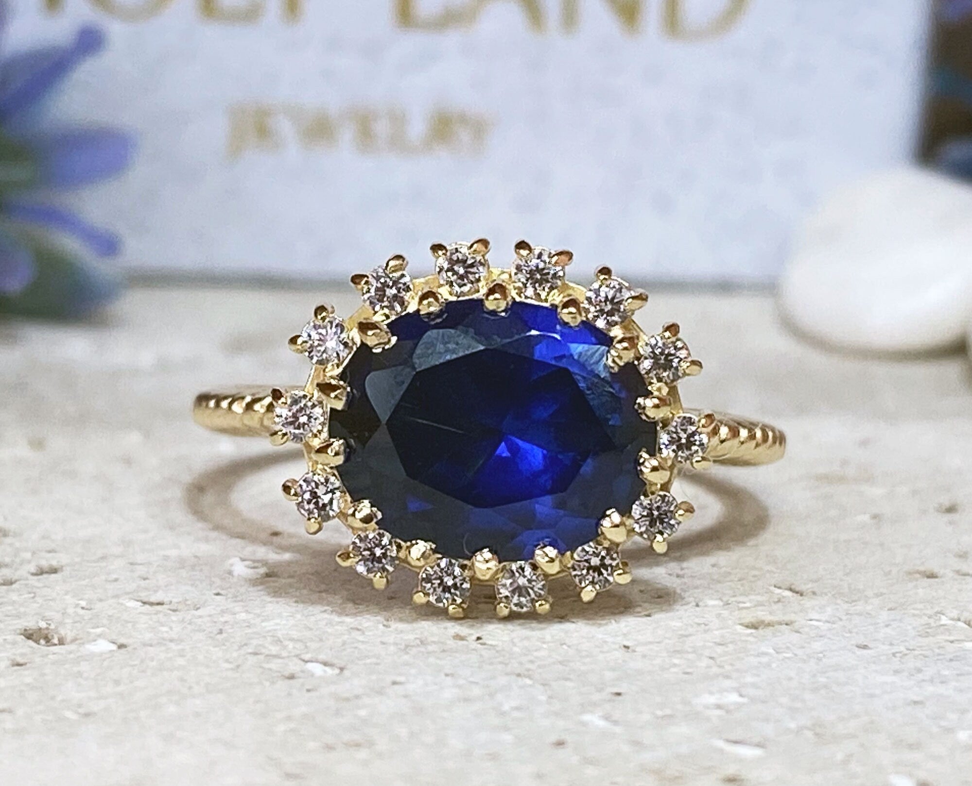 Blue Sapphire Ring - September Birthstone - Statement Ring - Gold Ring - Engagement Ring - Prong Ring - Oval Ring - Cocktail Ring