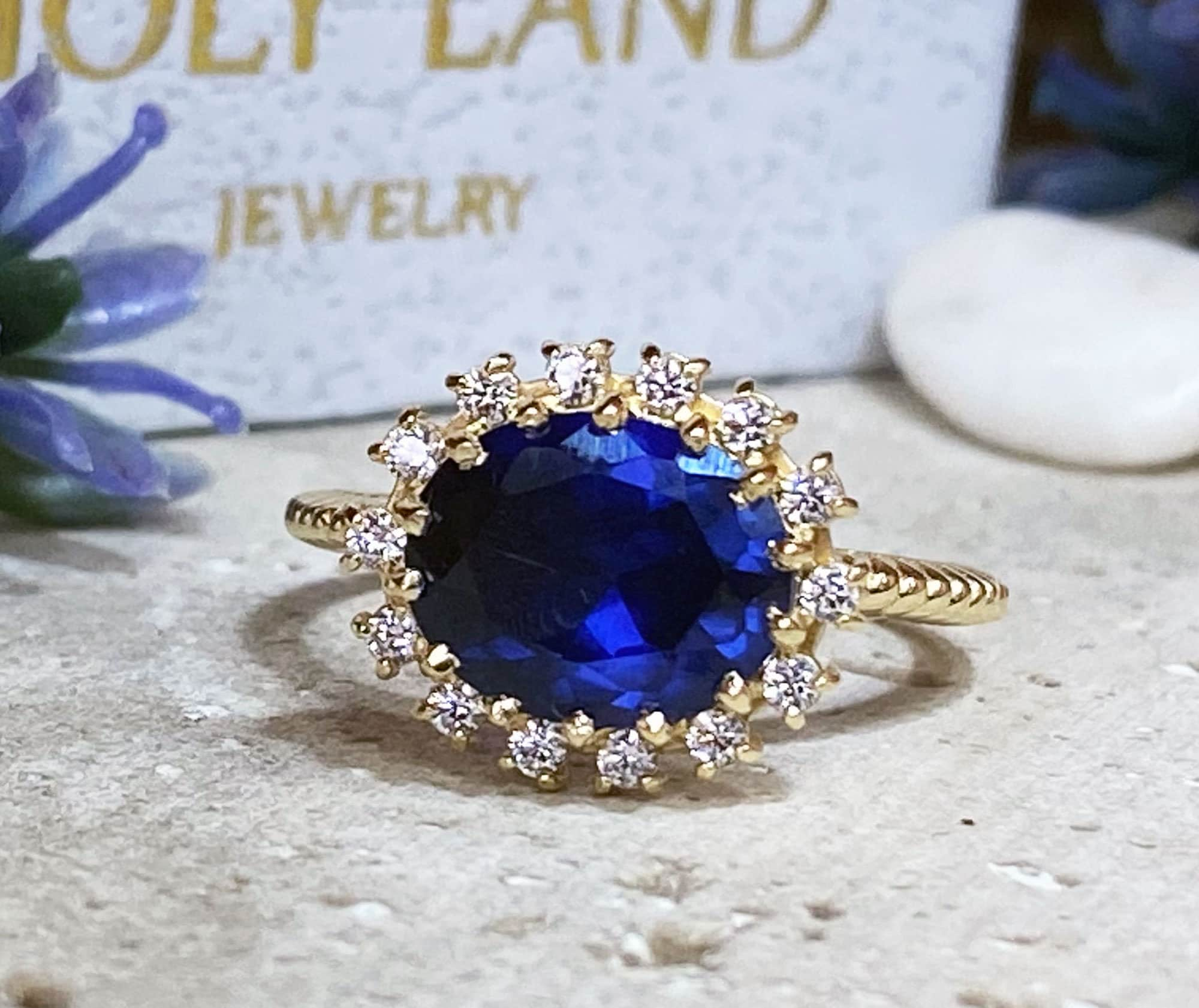 Blue Sapphire Ring - September Birthstone - Statement Ring - Gold Ring - Engagement Ring - Prong Ring - Oval Ring - Cocktail Ring