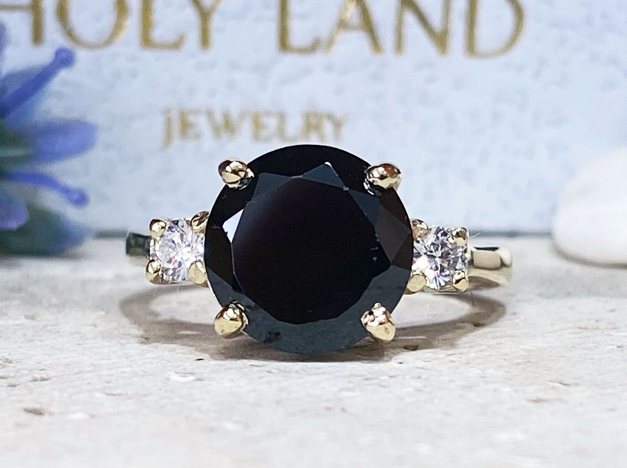 Black Onyx Ring - December Birthstone - Statement Ring - Gold Ring - Engagement Ring - Round Ring - Cocktail Ring - Prong Ring - Party Ring