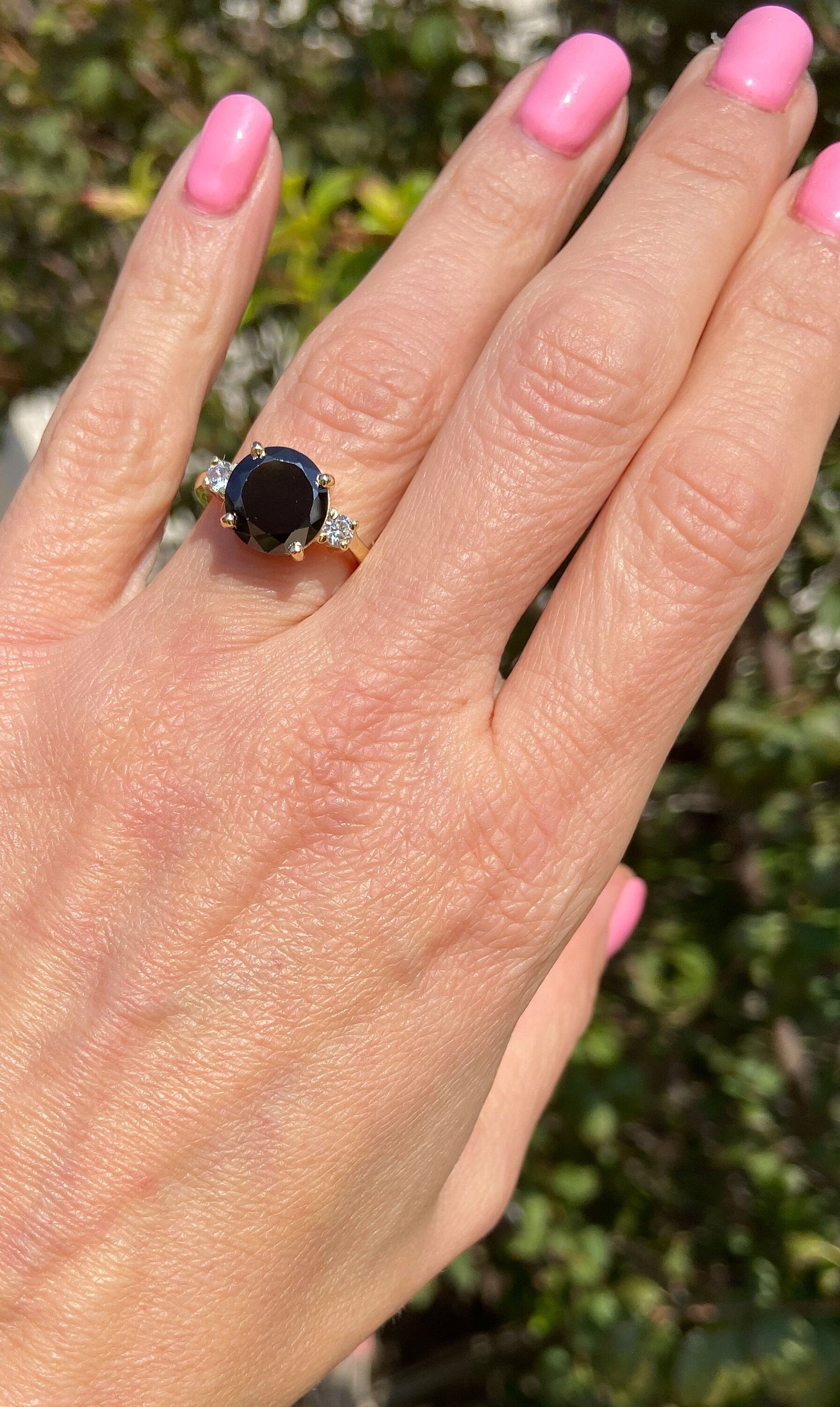 Black Onyx Ring - December Birthstone - Statement Ring - Gold Ring - Engagement Ring - Round Ring - Cocktail Ring - Prong Ring - Party Ring