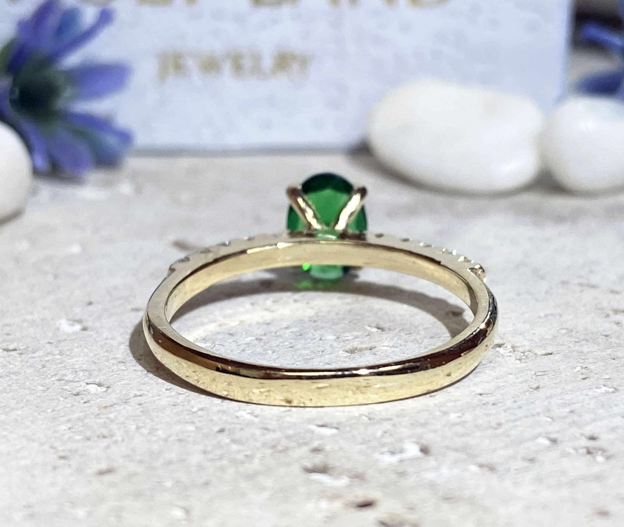 Emerald Ring - Gold Ring - Stacking Ring - May Birthstone - Dainty Ring - Tiny Ring - Delicate Ring - Engagement Ring - Prong Ring