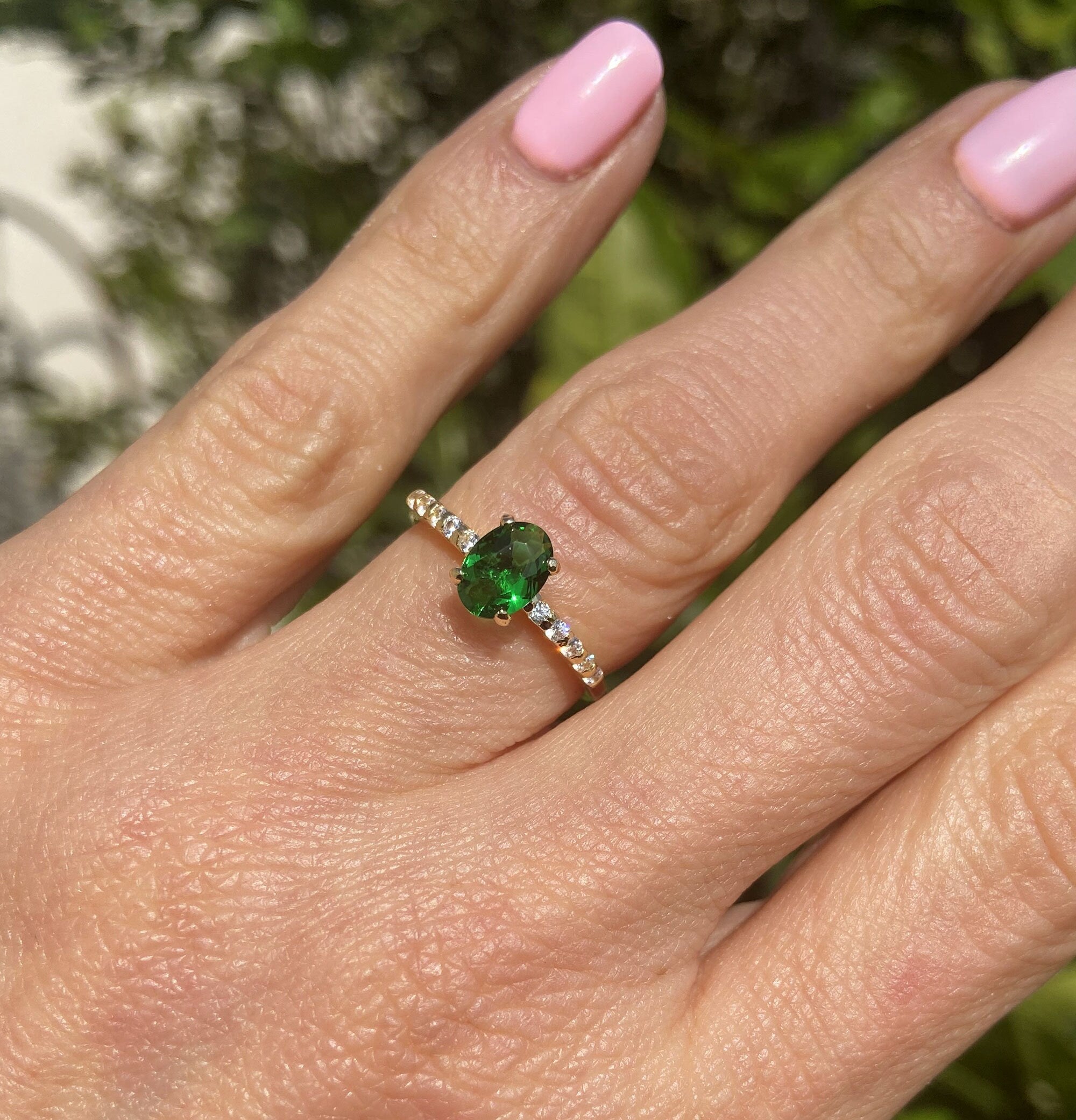 Emerald Ring - Gold Ring - Stacking Ring - May Birthstone - Dainty Ring - Tiny Ring - Delicate Ring - Engagement Ring - Prong Ring