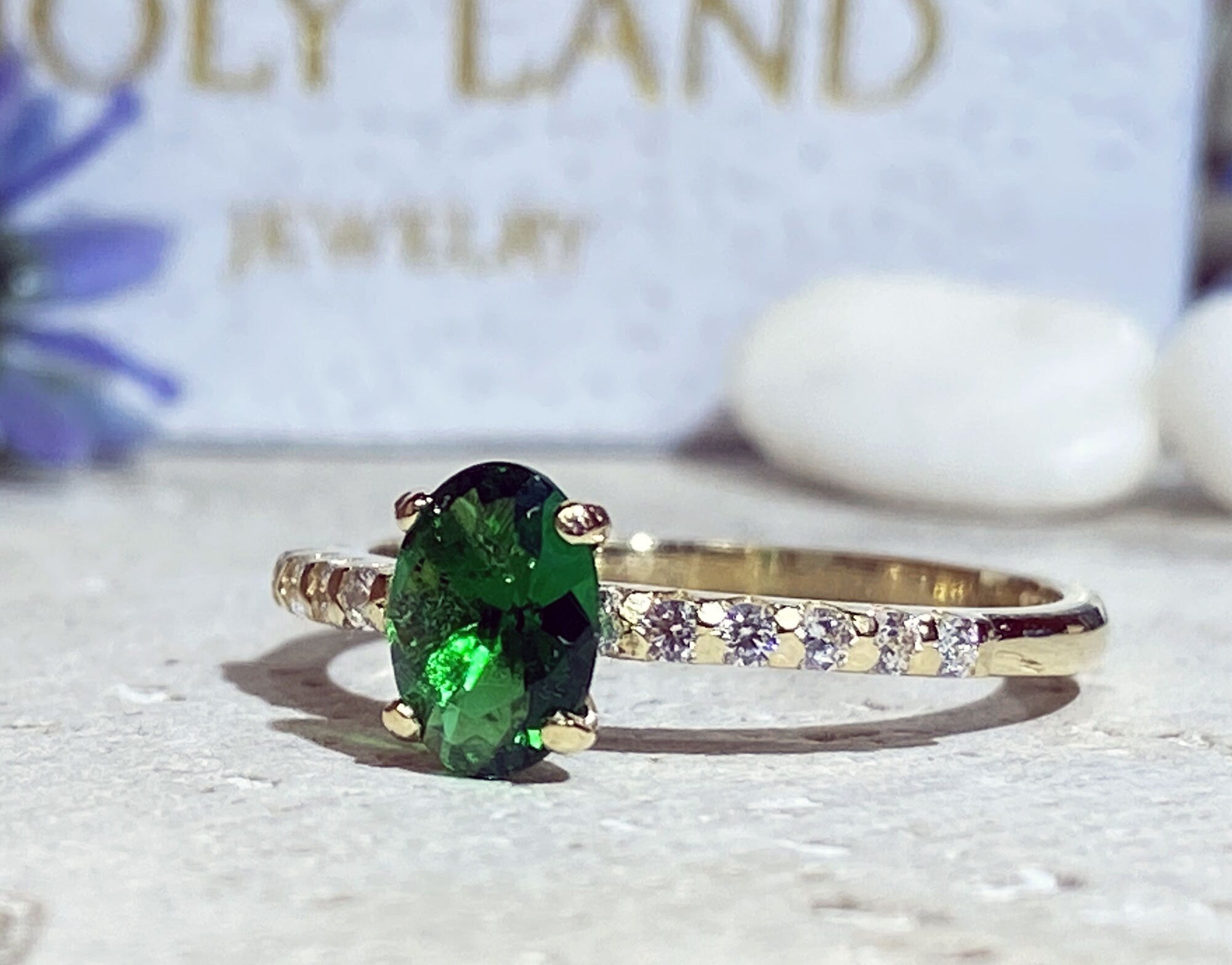 Emerald Ring - Gold Ring - Stacking Ring - May Birthstone - Dainty Ring - Tiny Ring - Delicate Ring - Engagement Ring - Prong Ring