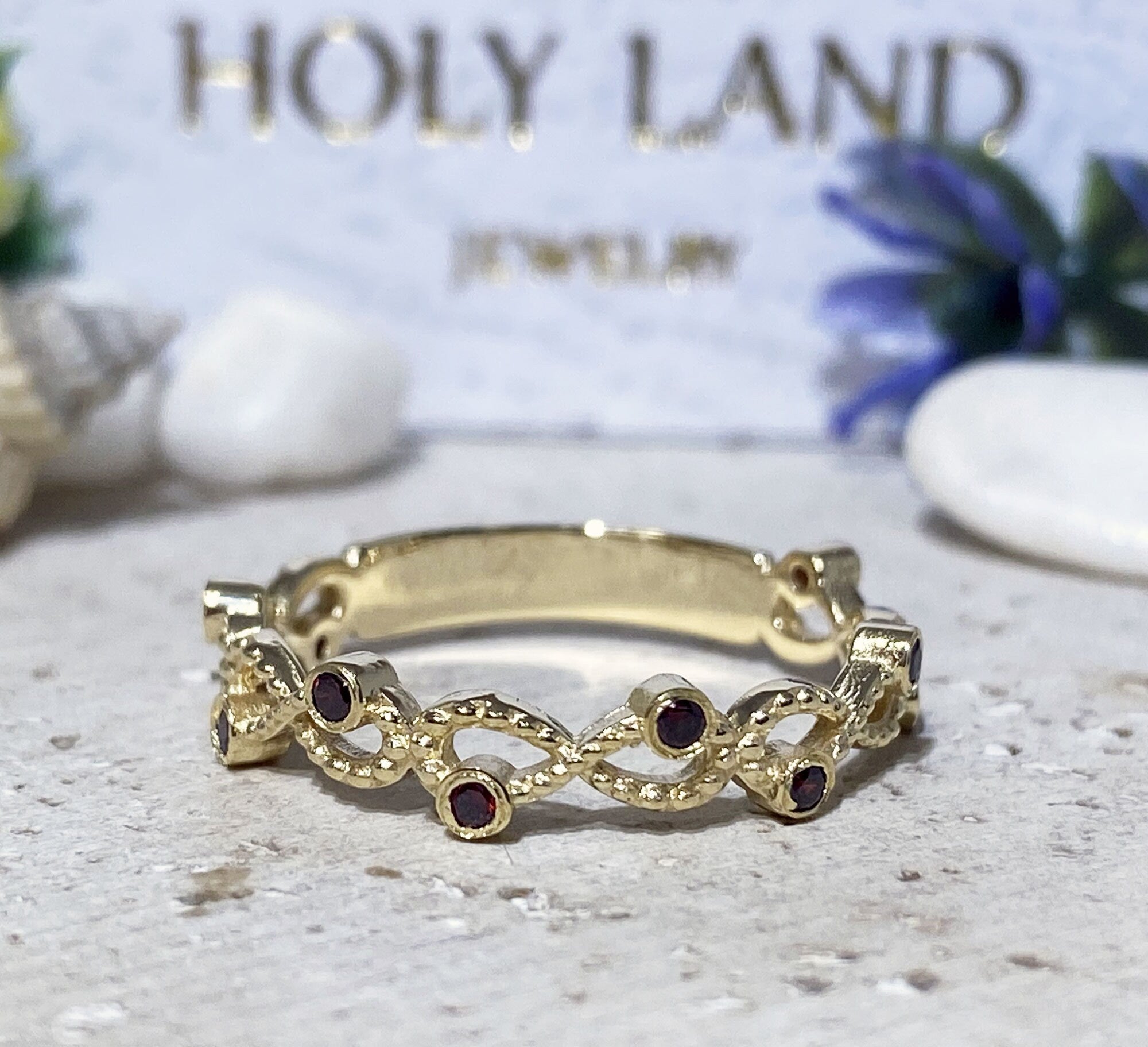 Red Garnet Ring - January Birthstone - Infinity Ring - Stacking Ring - Gold Ring - Simple Jewelry