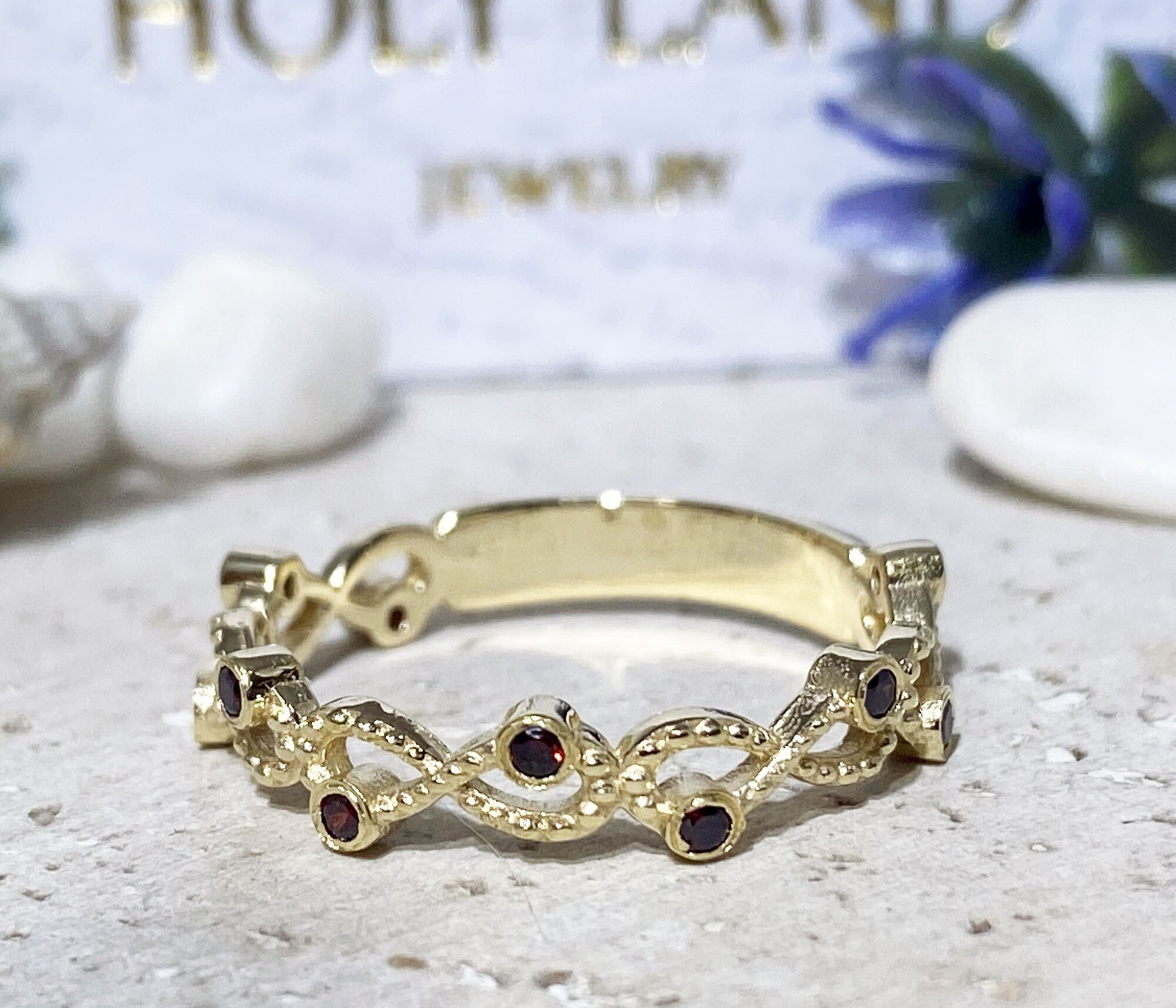 Red Garnet Ring - January Birthstone - Infinity Ring - Stacking Ring - Gold Ring - Simple Jewelry